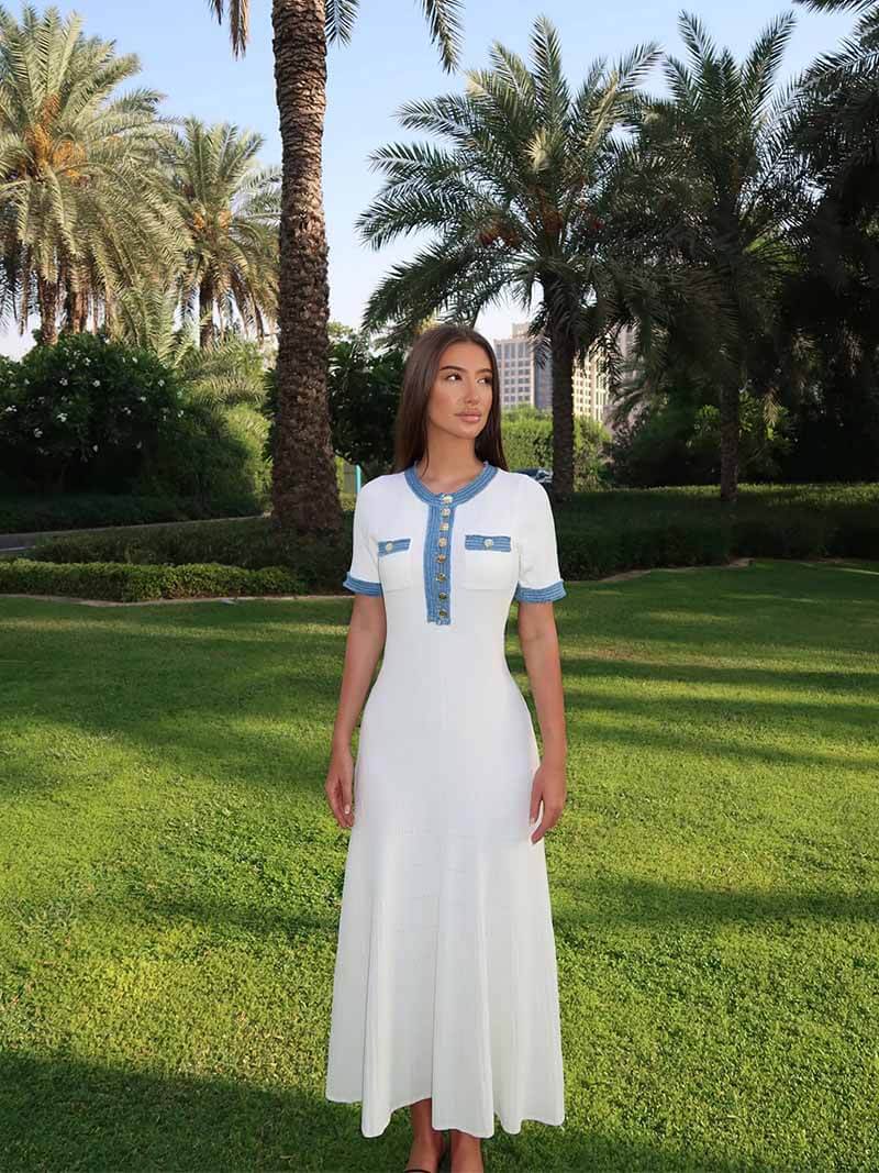 Button-Front Knitted Maxi Dress