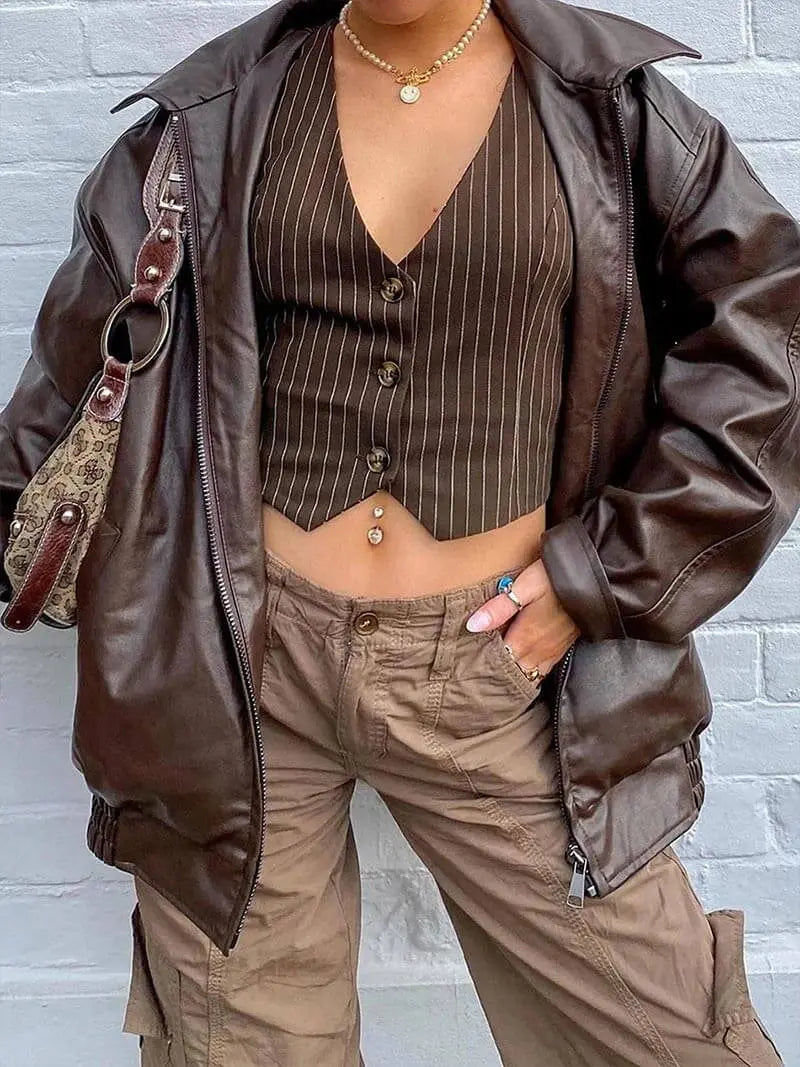 Classic Faux Leather Zip-Up Jacket