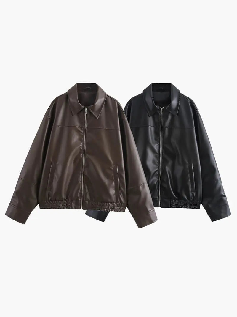 Classic Faux Leather Zip-Up Jacket