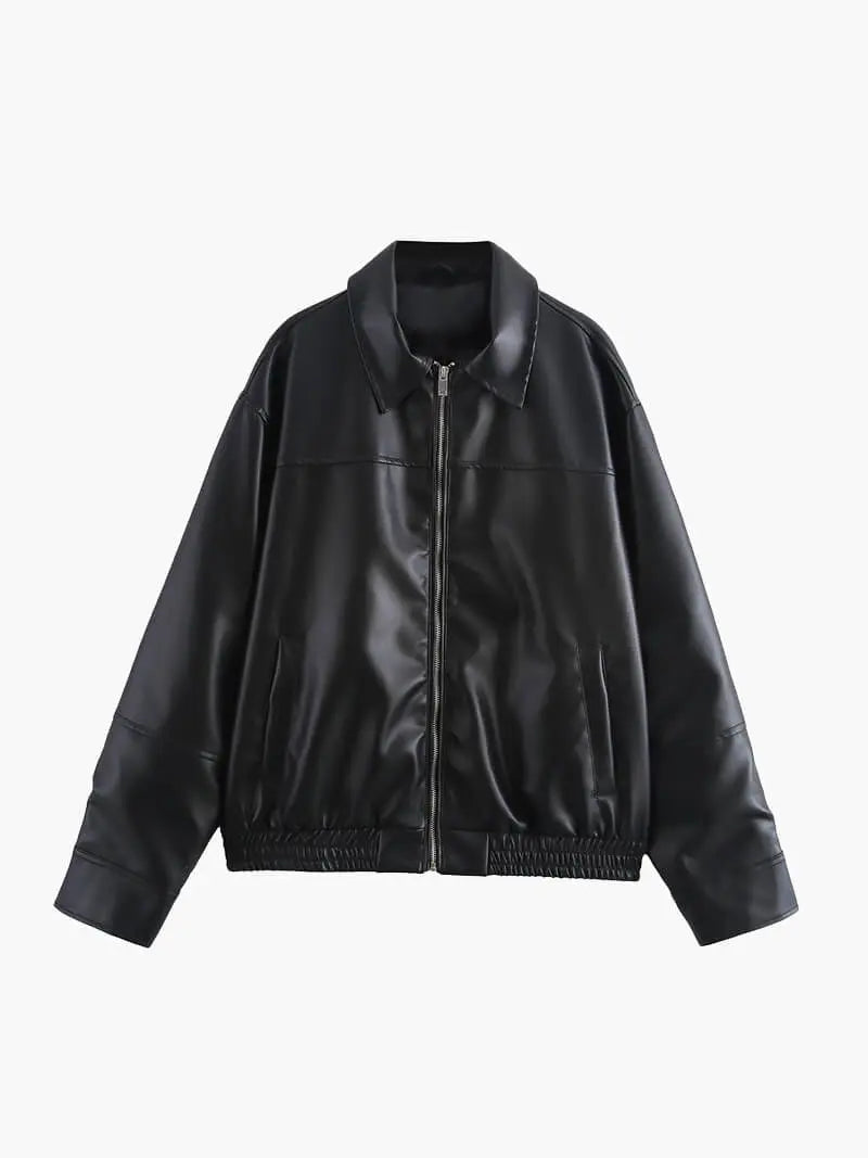 Classic Faux Leather Zip-Up Jacket