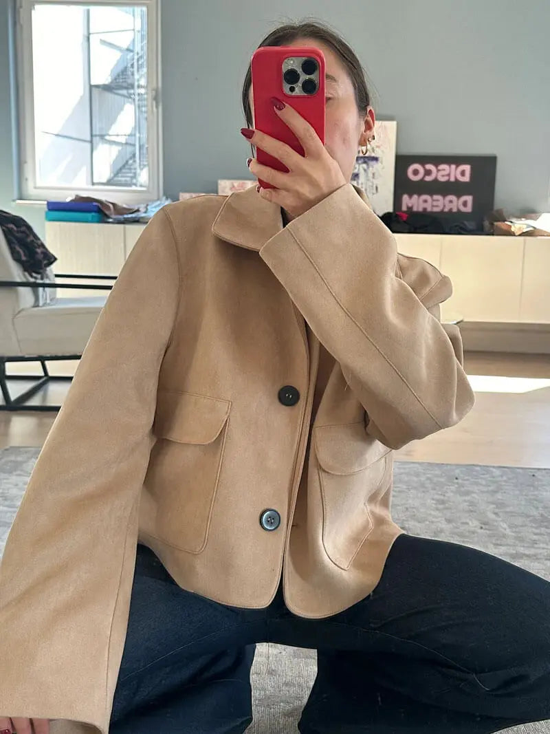 Minimalist Faux Suede Camel Jacket