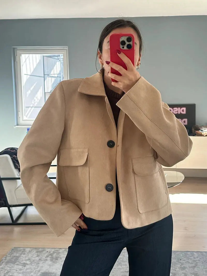 Minimalist Faux Suede Camel Jacket