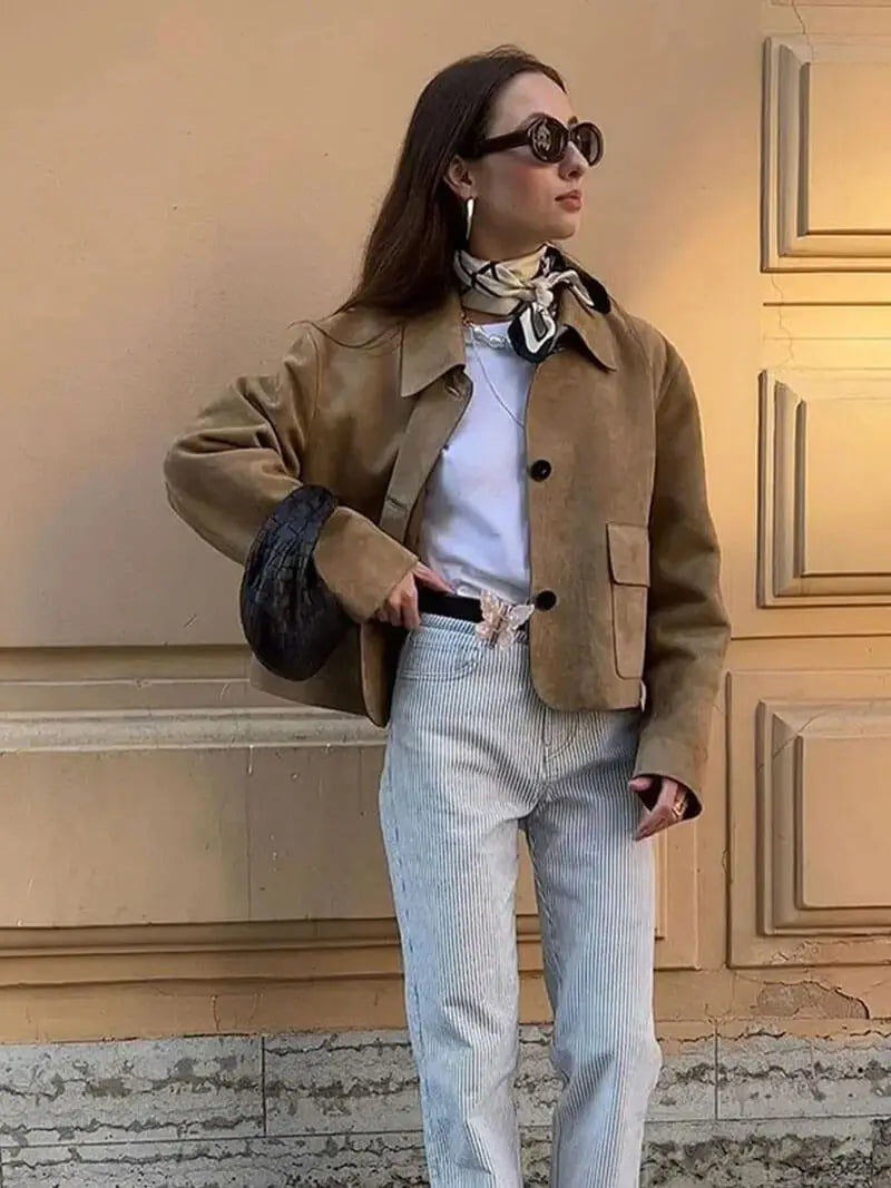 Minimalist Faux Suede Camel Jacket