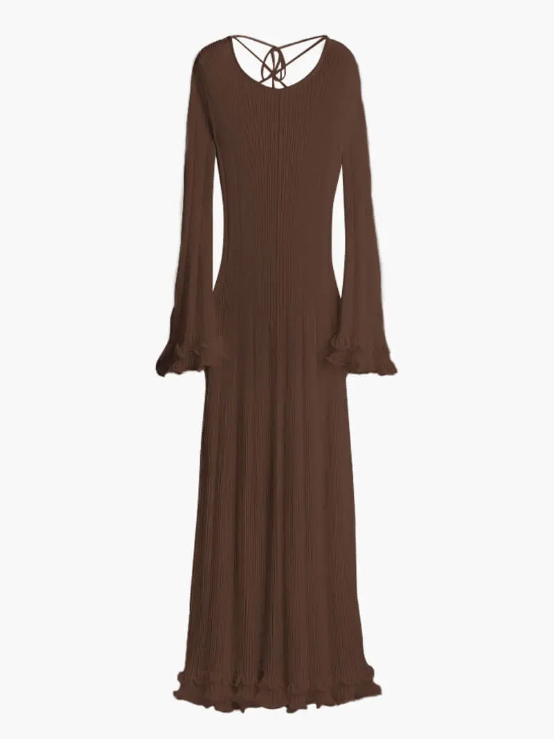 Ruffle Sleeve Ribbed Maxi Dress