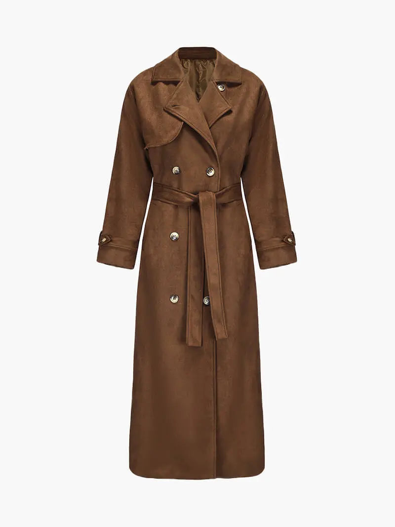 Elegant Faux Suede Trench Coat