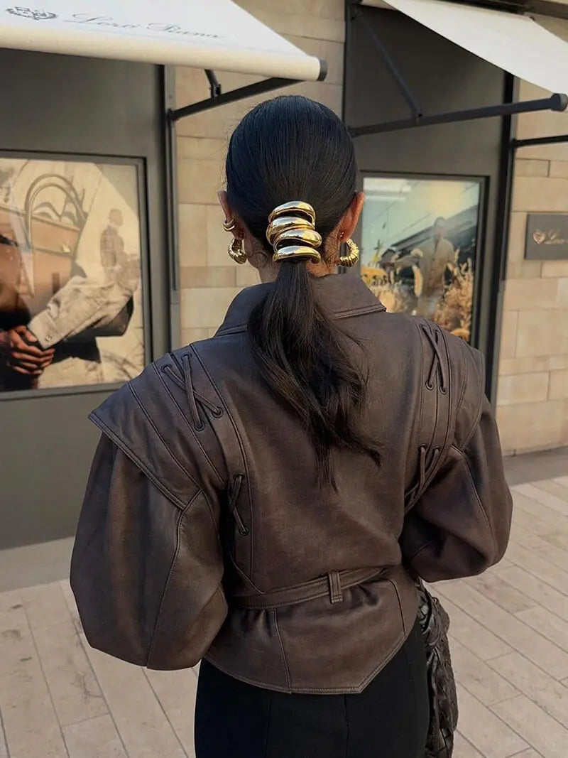 Vintage-Inspired Brown Faux Leather Jacket