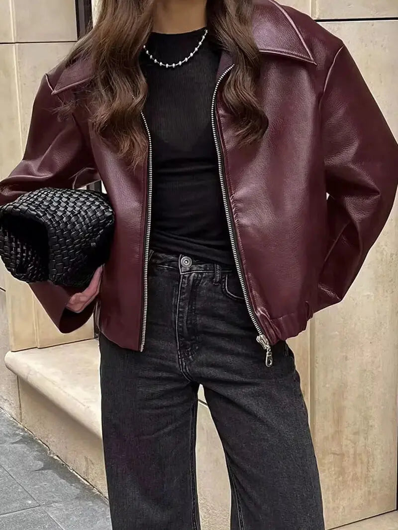 Classic Burgundy Faux Leather Jacket