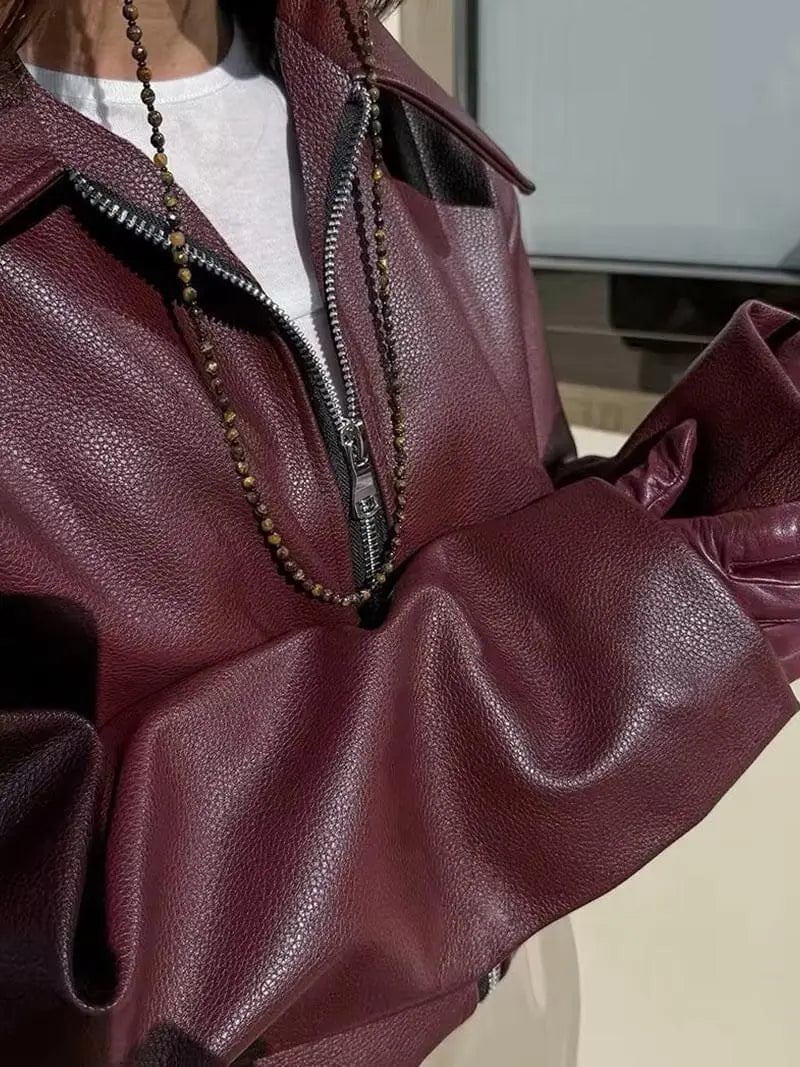 Classic Burgundy Faux Leather Jacket