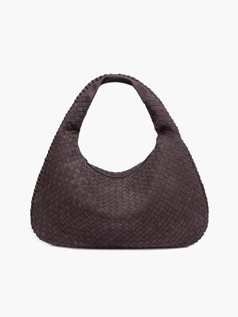 Woven Suede Hobo Bag – Bohemian Chic in Taupe