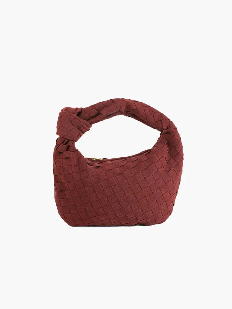 Woven Suede Mini Knot Bag in Chocolate Brown