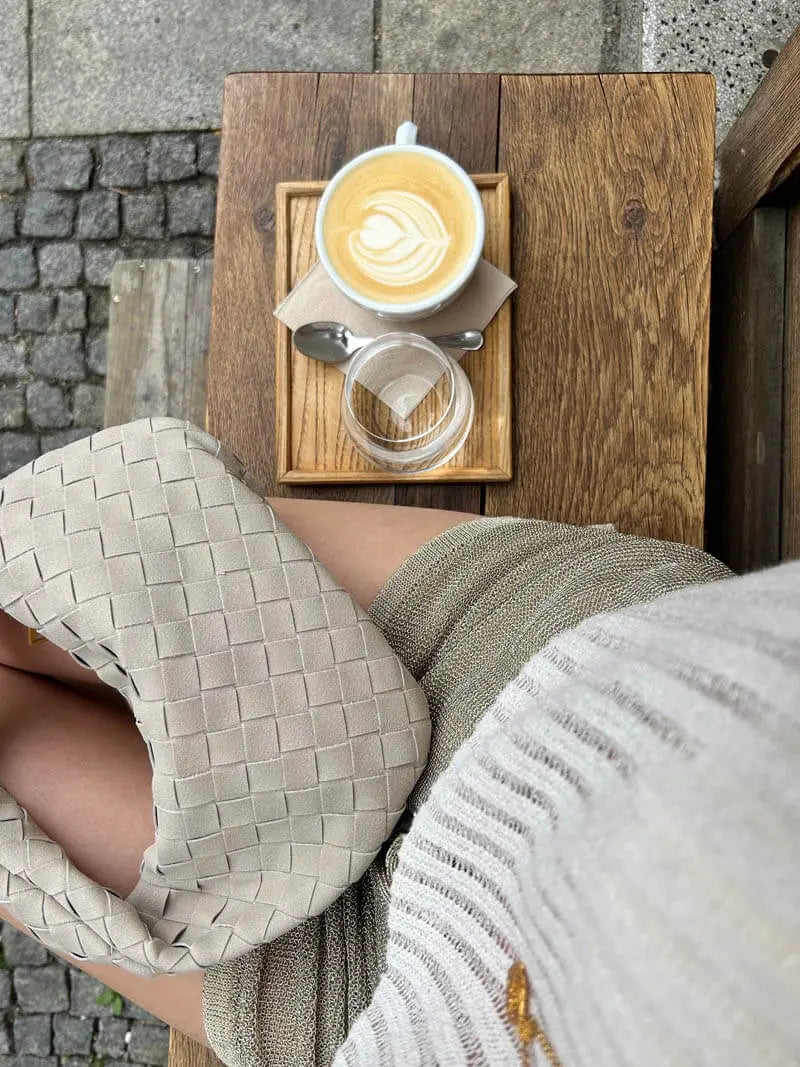 Woven Suede Mini Knot Bag in Chocolate Brown