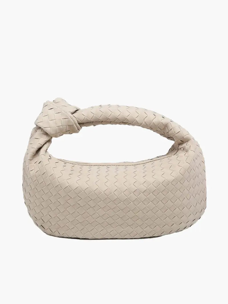 Woven Suede Medium Knot Bag in Ivory