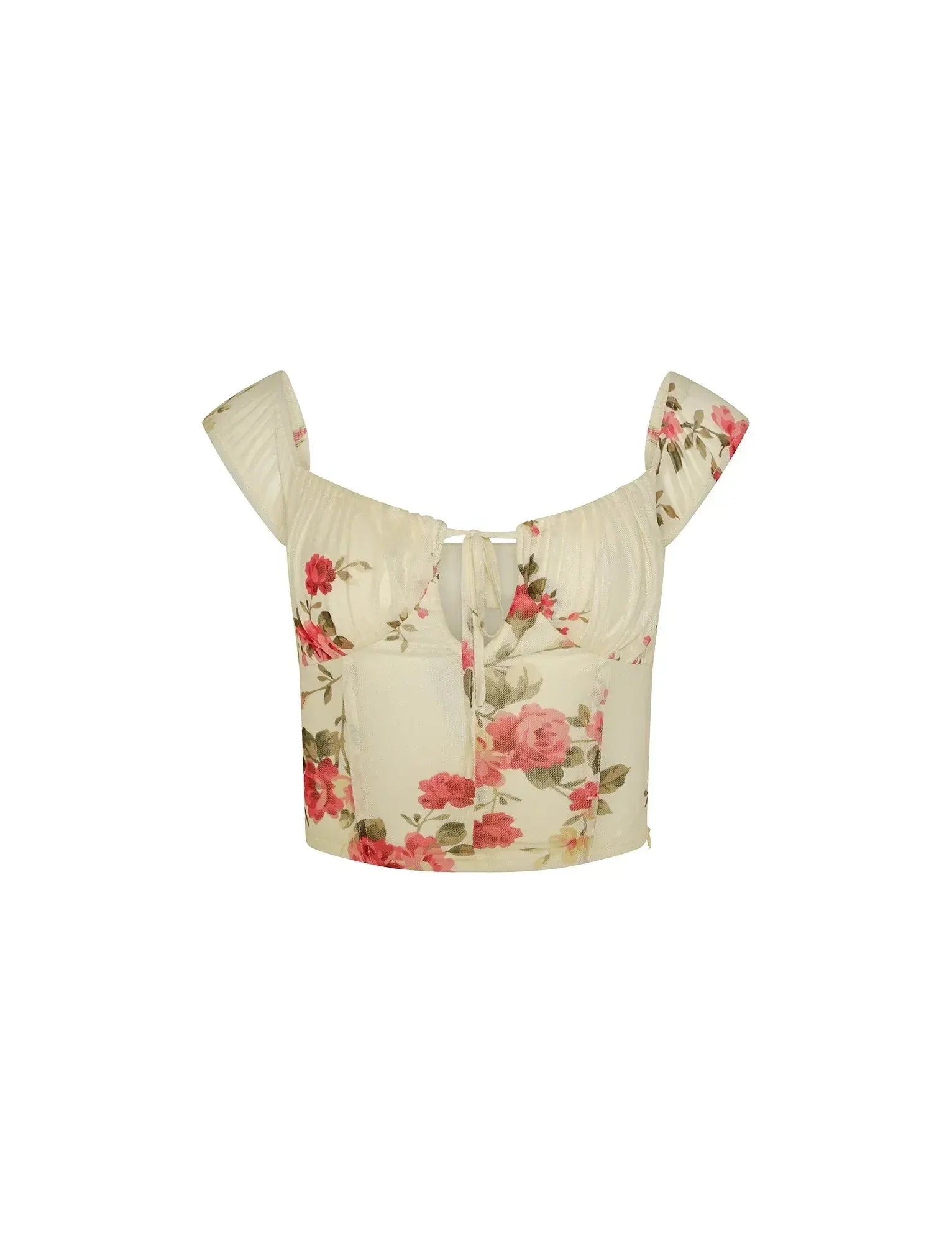 Floral Two-Piece Set with Ruched Crop Top and Flowy Mini Skirt