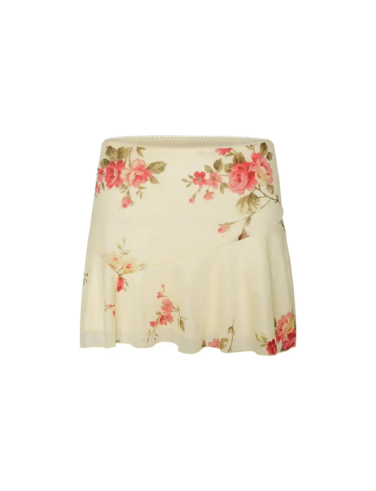 Floral Two-Piece Set with Ruched Crop Top and Flowy Mini Skirt