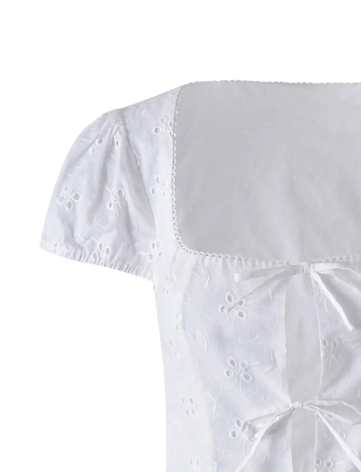 Eyelet Embroidered Two-Piece Set with Puff-Sleeve