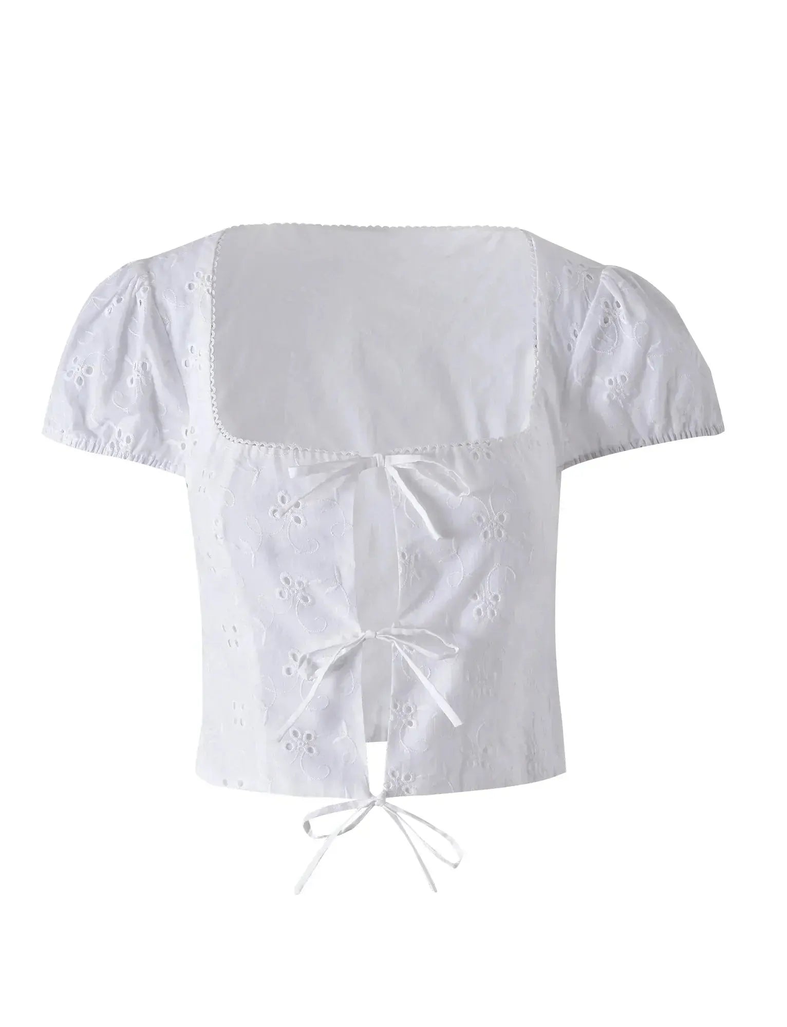 Eyelet Embroidered Two-Piece Set with Puff-Sleeve