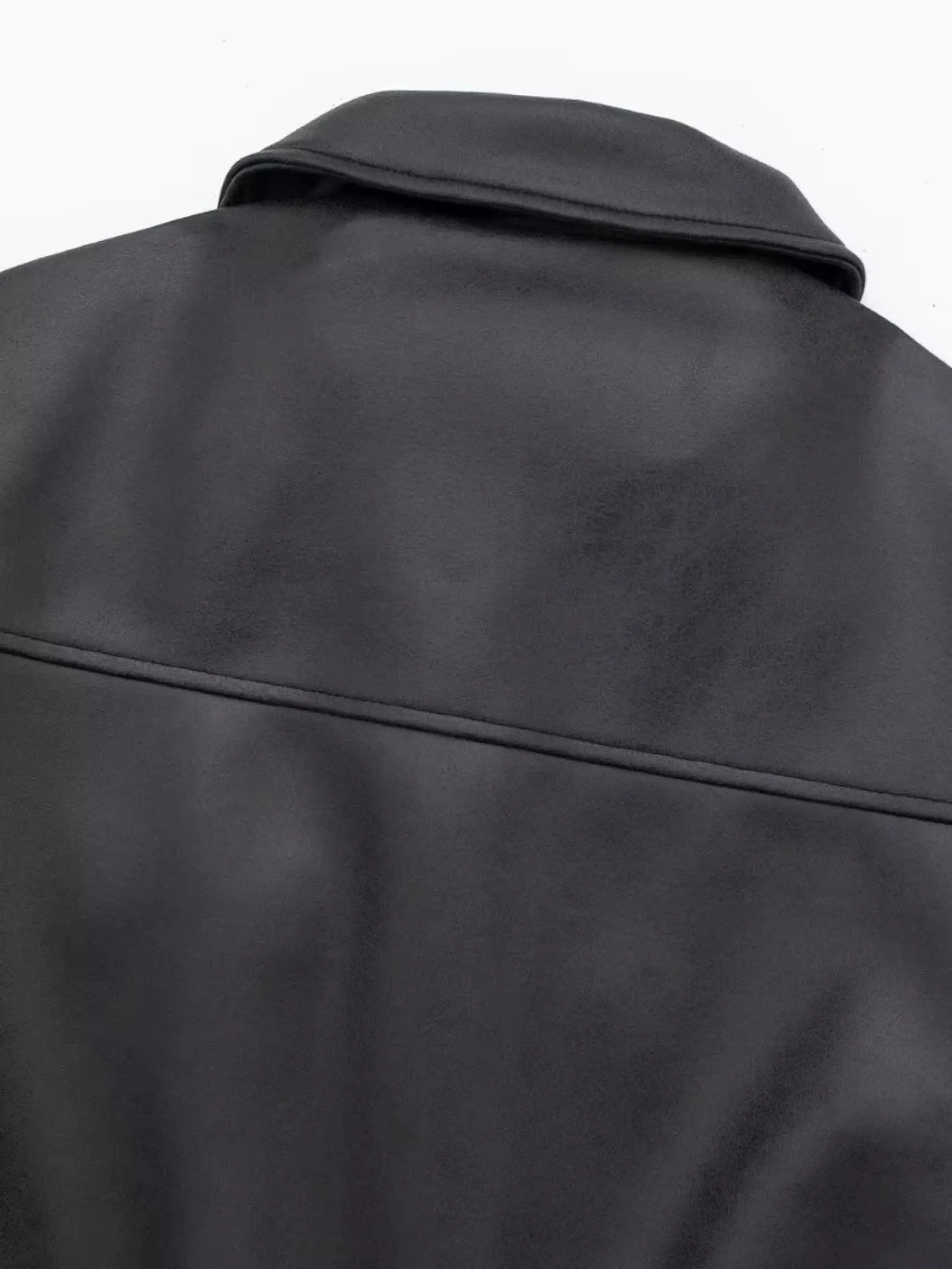 Cropped Faux Leather Jacket with Utility Pockets