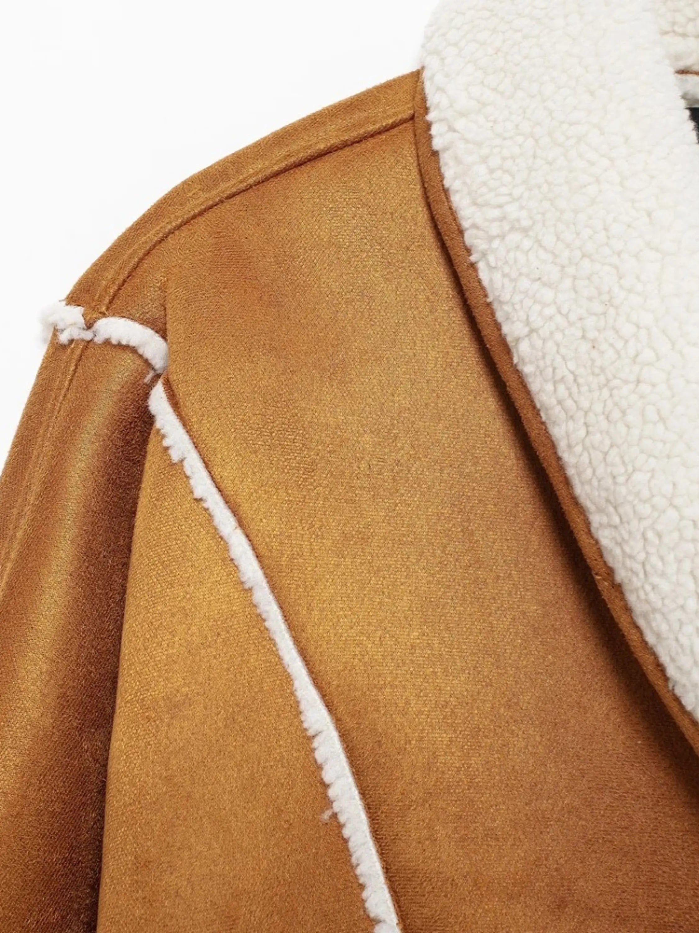 Embroidered Faux Suede Jacket with Shearling Collar