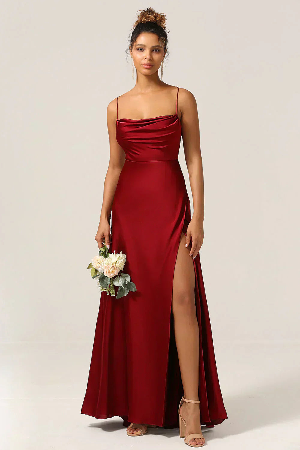 Champagne Satin Slip Maxi Dress