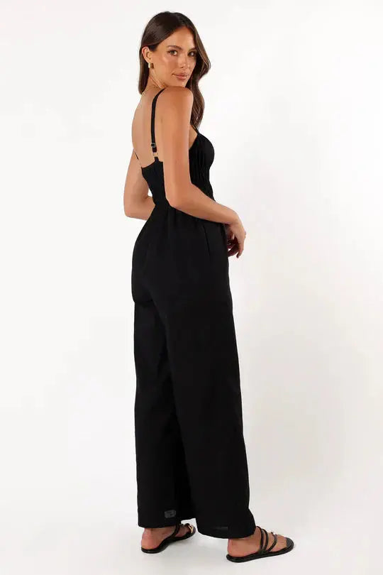 Wide-Leg Jumpsuit with Smocked Bodice