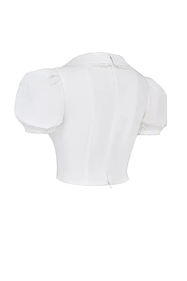 Vintage-Inspired Puff-Sleeve Blouse with Lace Detail