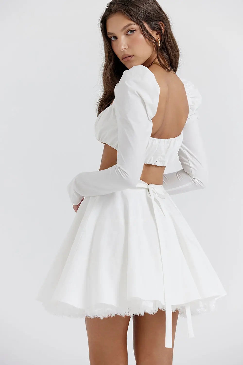 Chic Two-Piece Set with Ruched Crop Top and Flowy A-Line Skirt