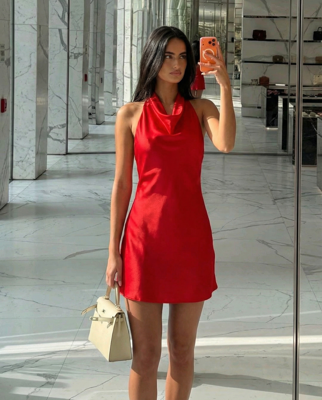 Scarlet Halter Satin Mini Dress