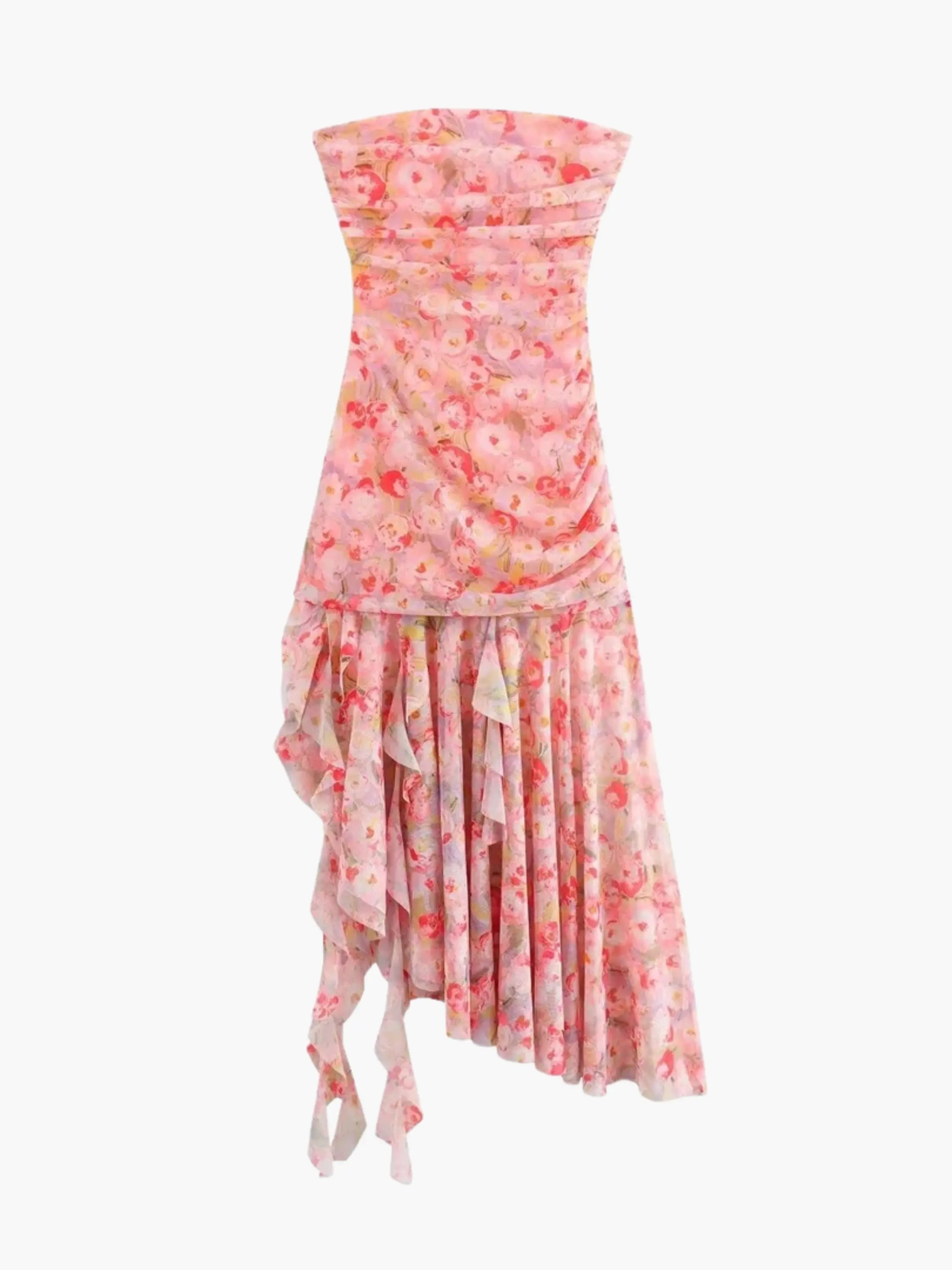 Elegant Strapless Floral Maxi Dress
