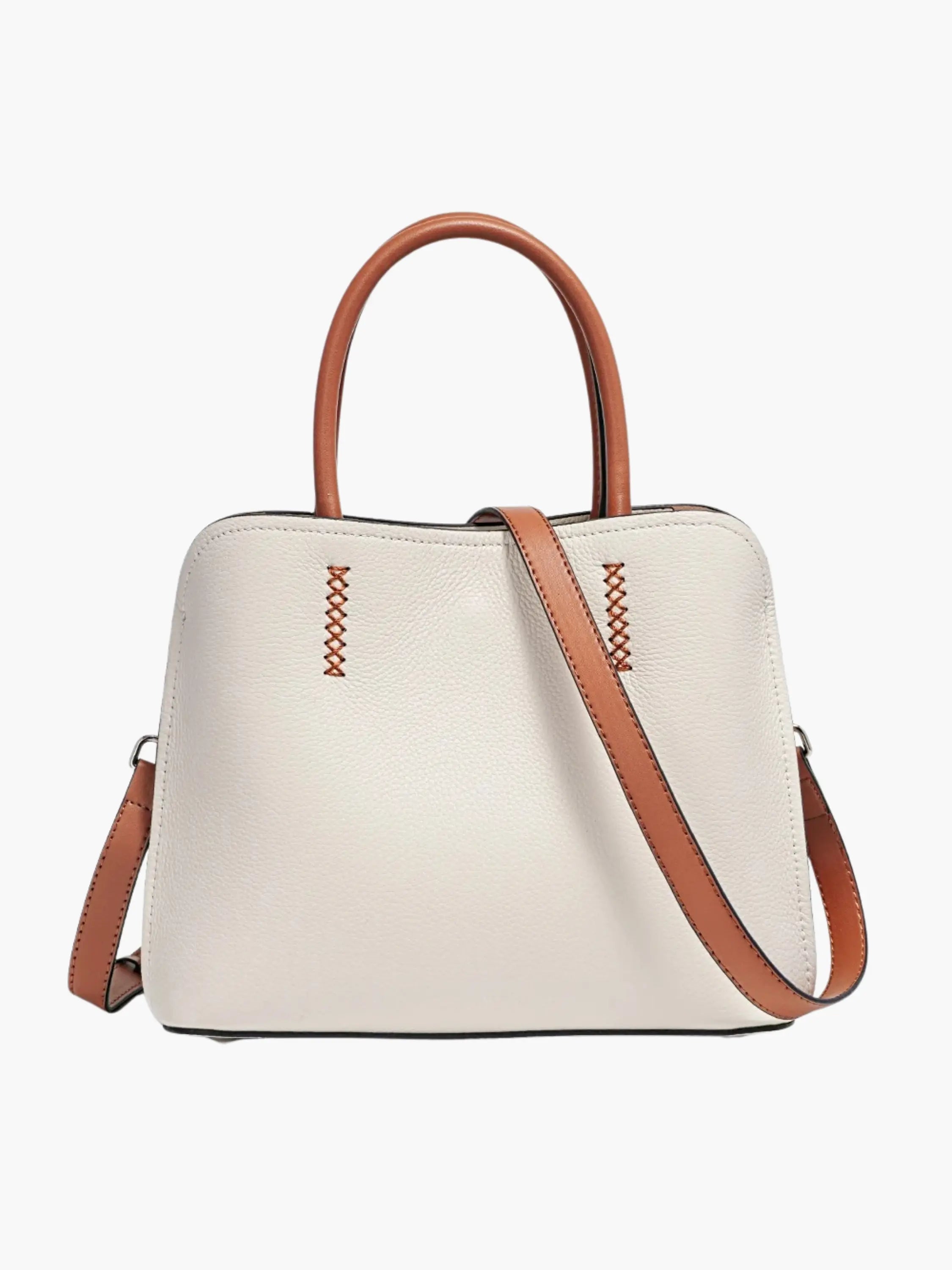 Green Handbag with Tan Handles and Shoulder Strap