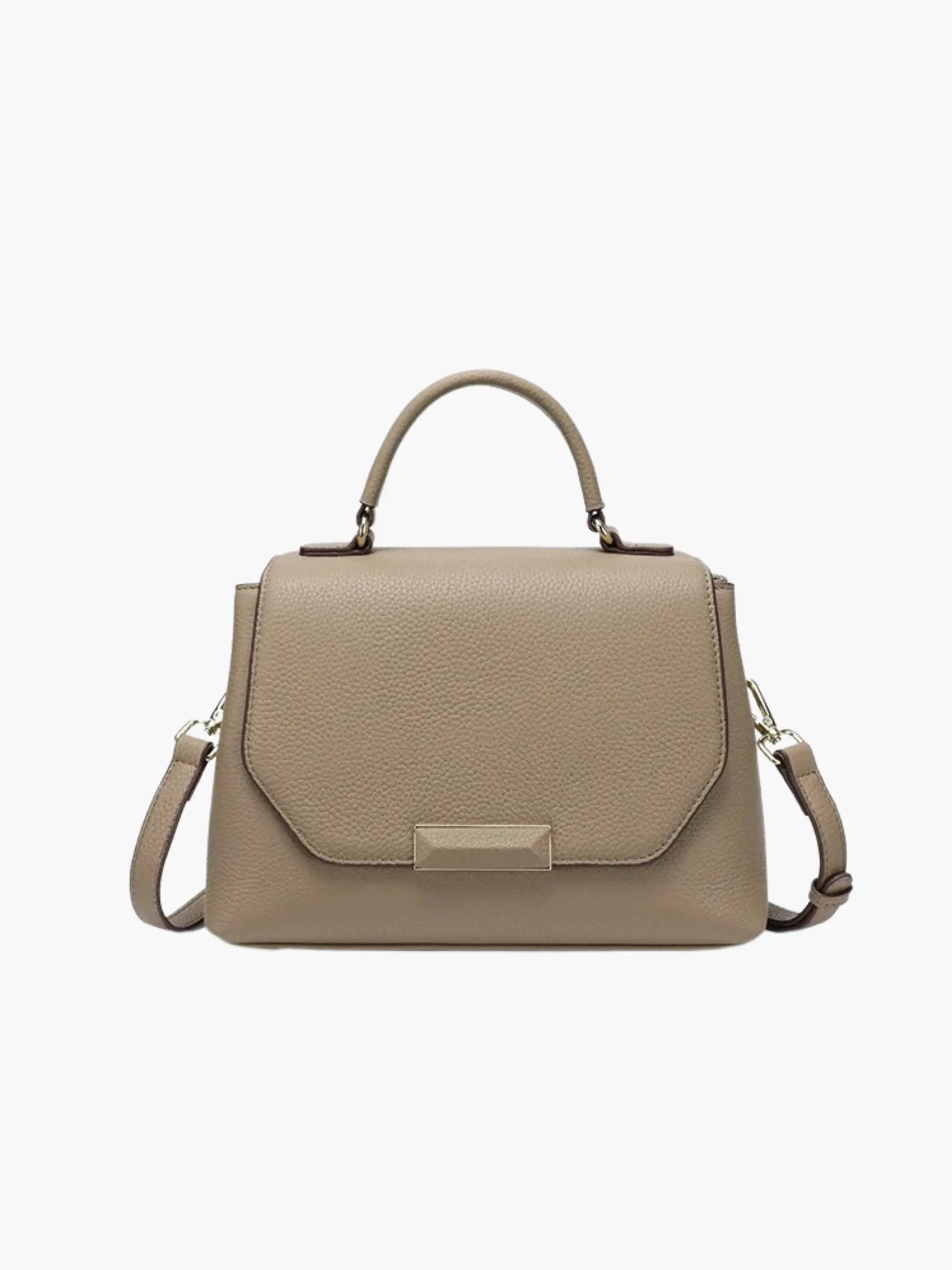 Taupe Structured Handbag with Geometric Detail