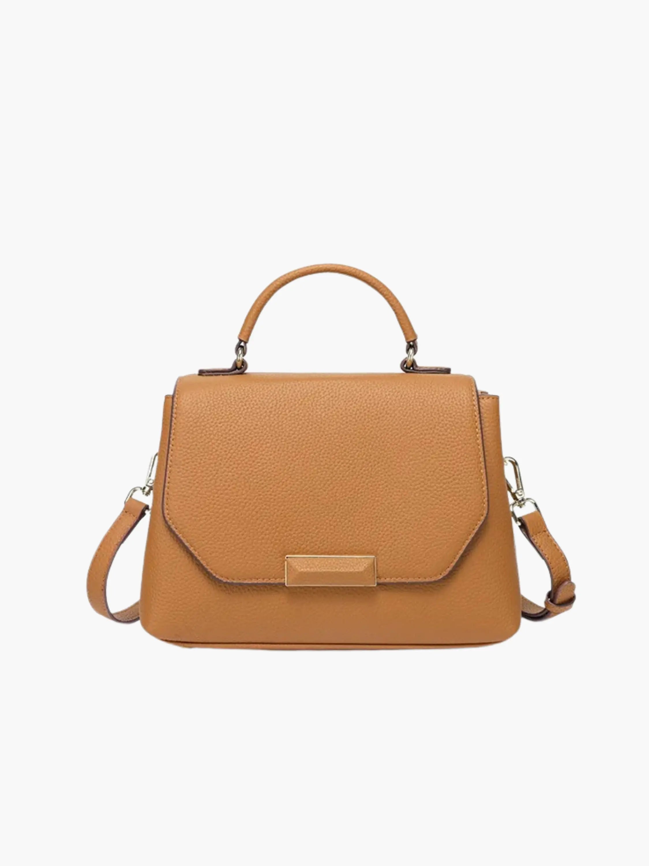 Taupe Structured Handbag with Geometric Detail