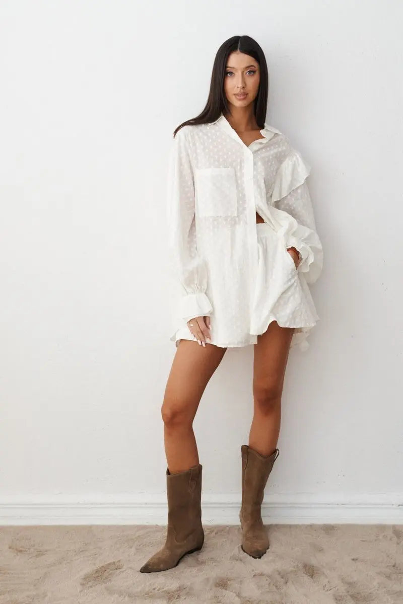 Elegant polka dot dress Ruffle Shirt