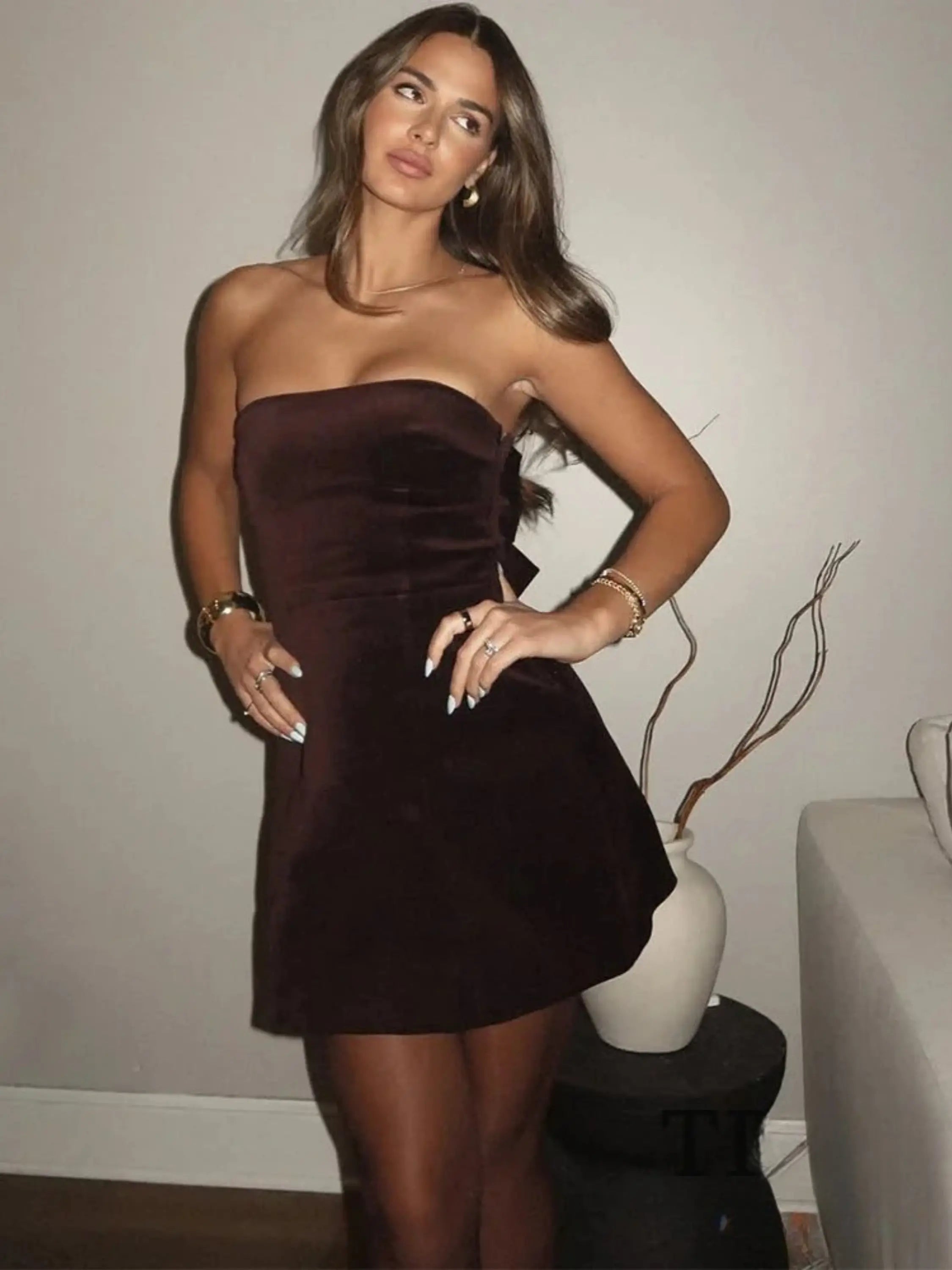 Burgundy Strapless Mini Dress