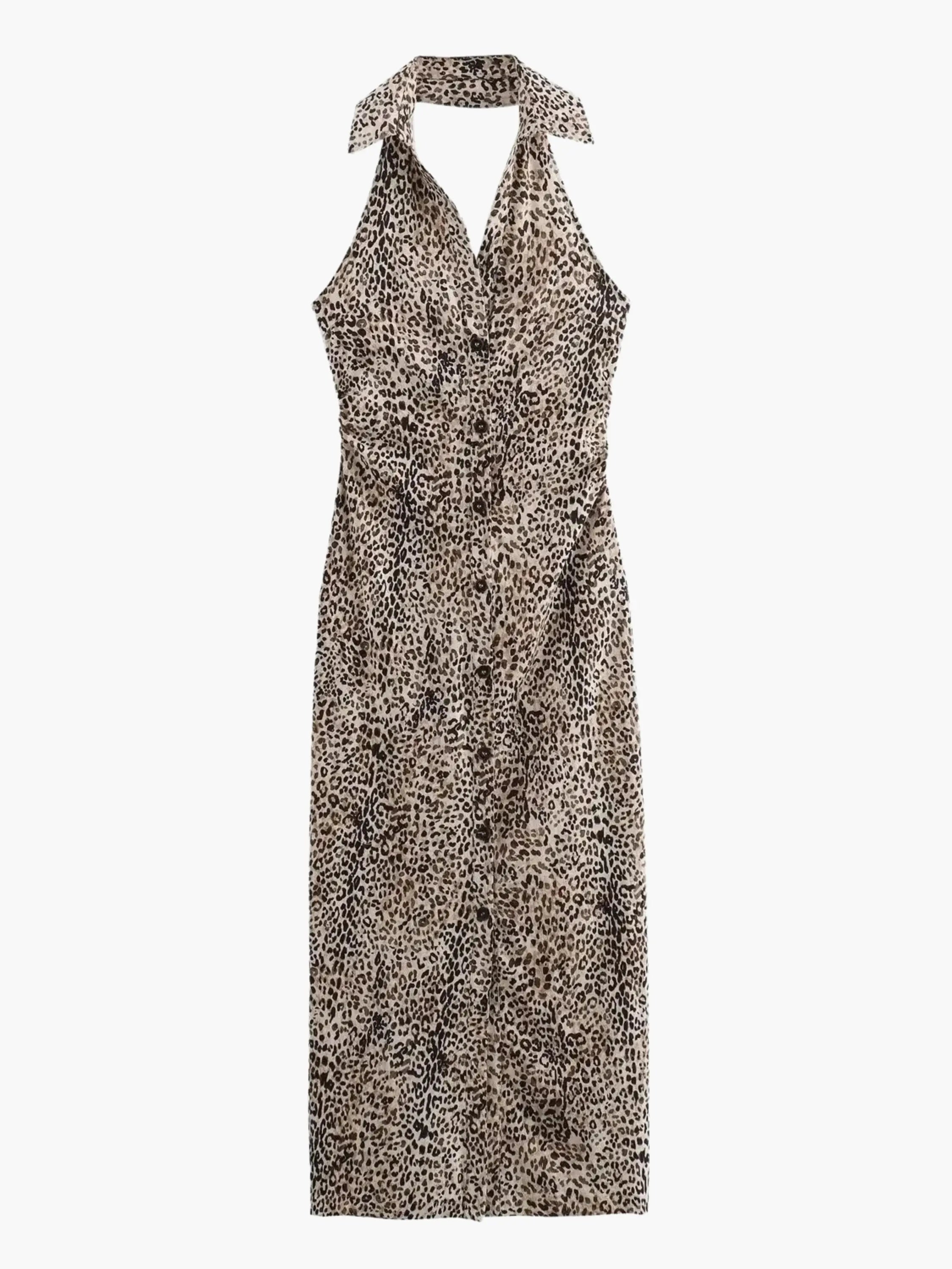 Stylish Leopard-Print Maxi Dress with Sleeveless Design