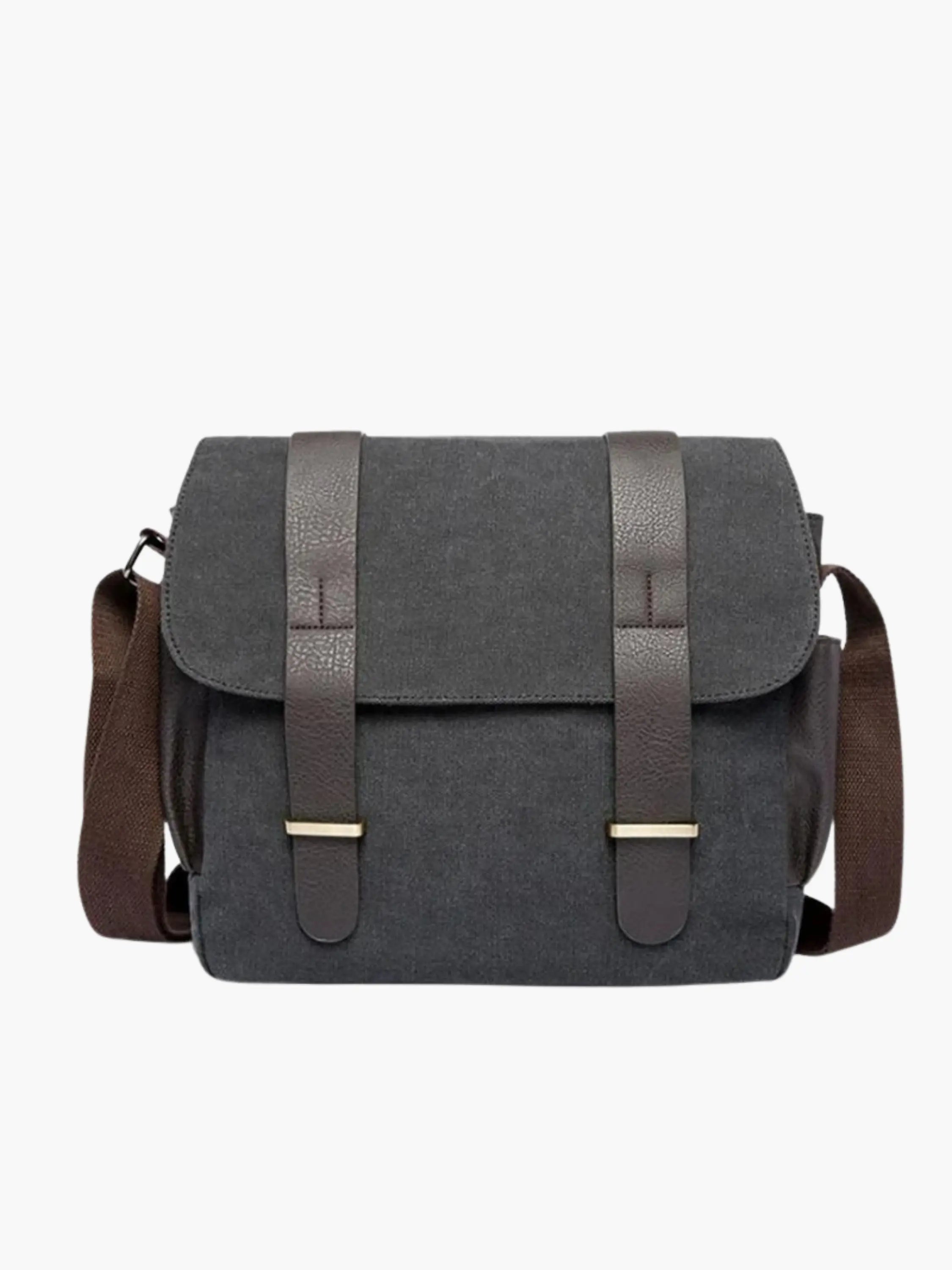 Beige Canvas Messenger Bag with Faux Leather Straps