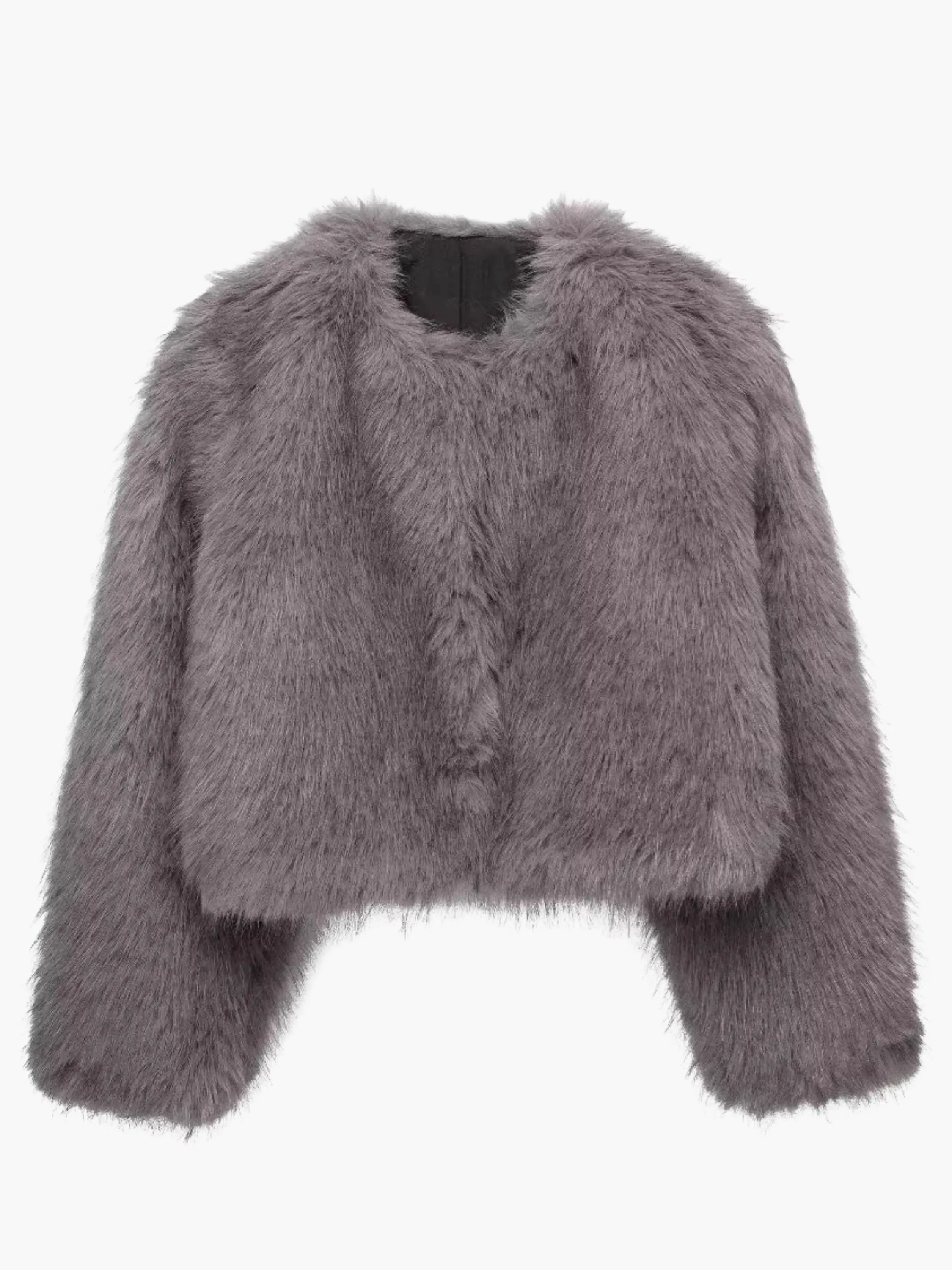 Stylish Grey Faux Fur Cropped Jacket for women