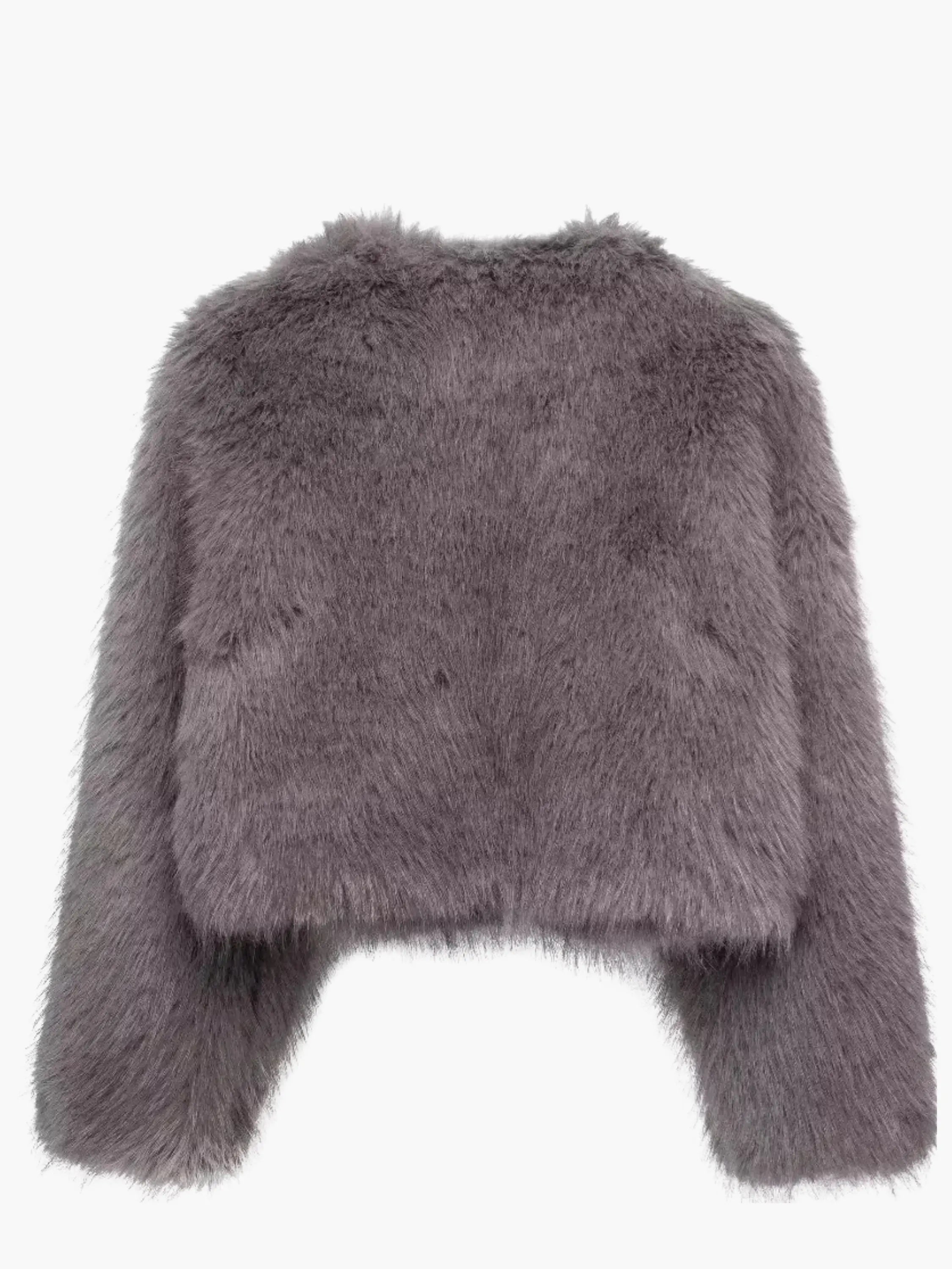 Stylish Grey Faux Fur Cropped Jacket for women