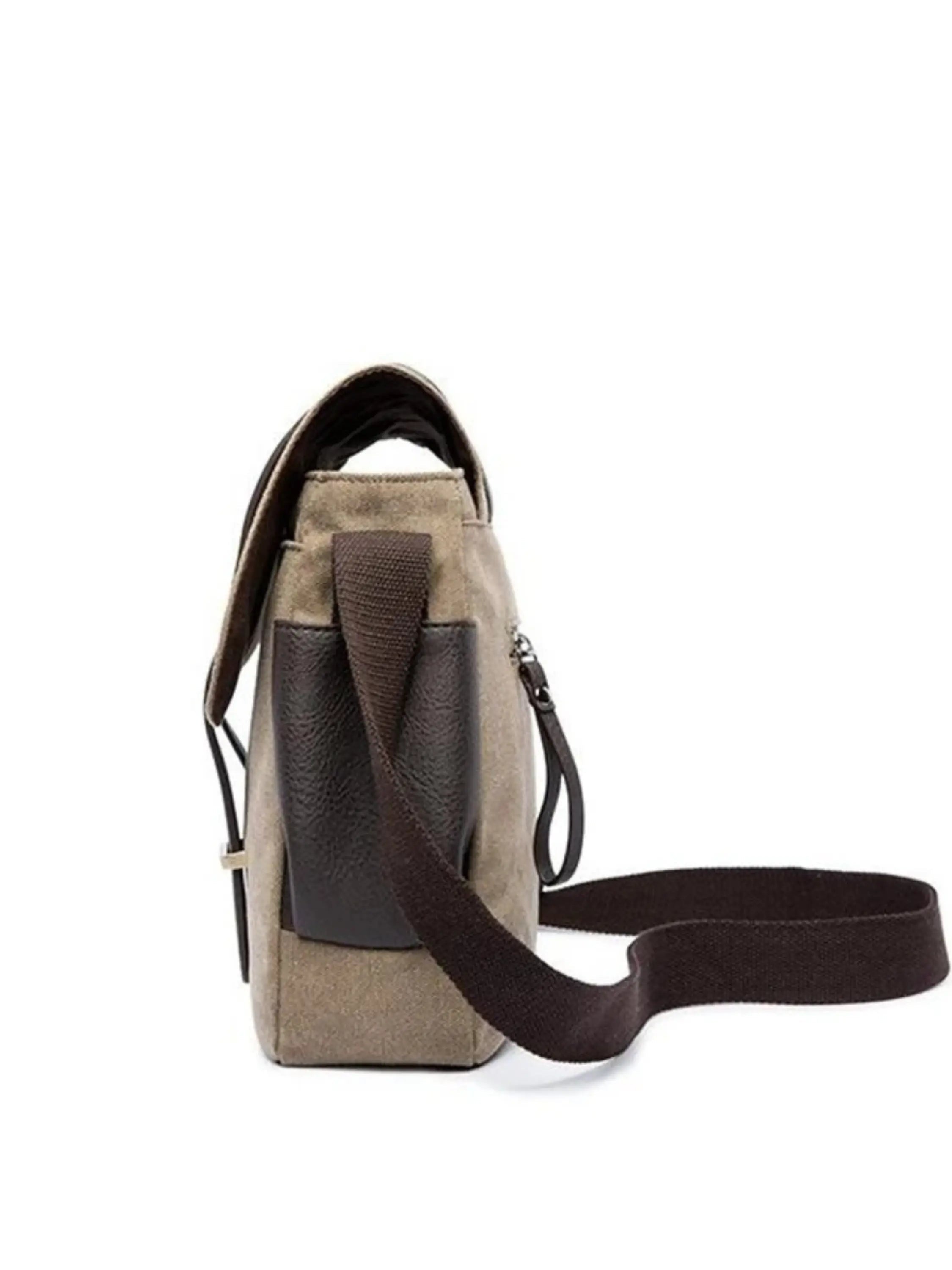 Beige Canvas Messenger Bag with Faux Leather Straps