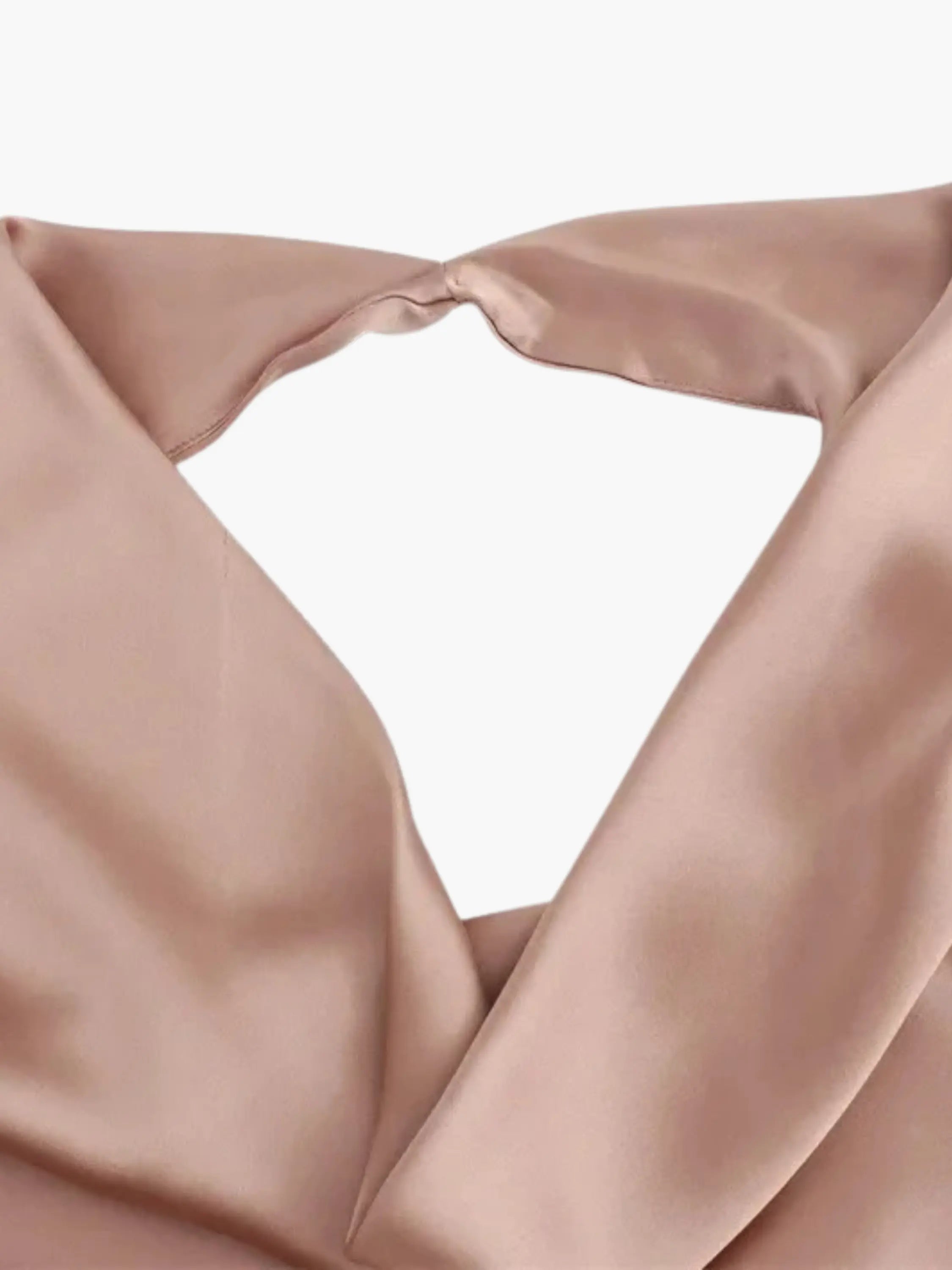 Nude Pink Satin Halter Maxi Dress with Draped Neckline