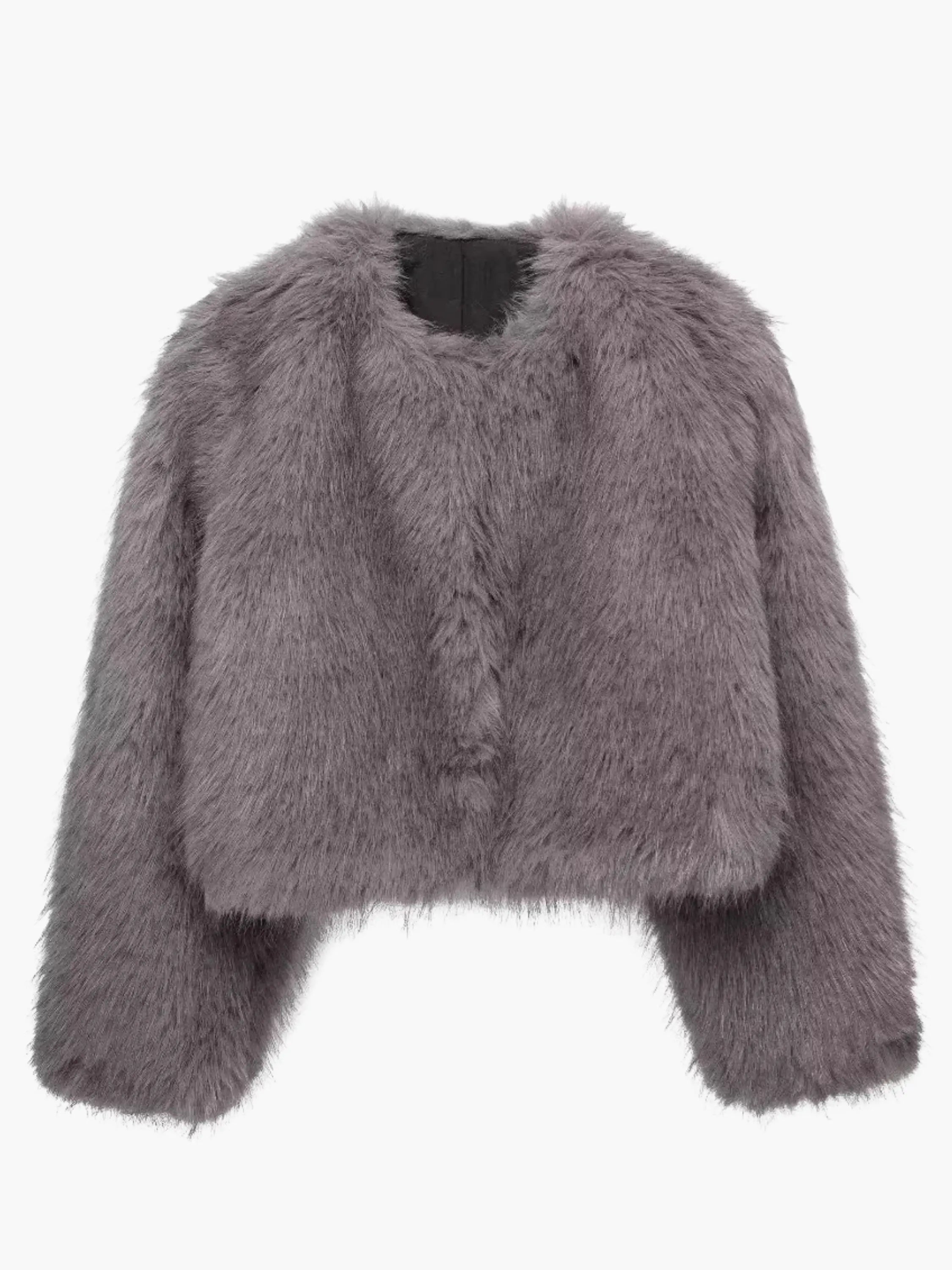 Stylish Grey Faux Fur Cropped Jacket for women