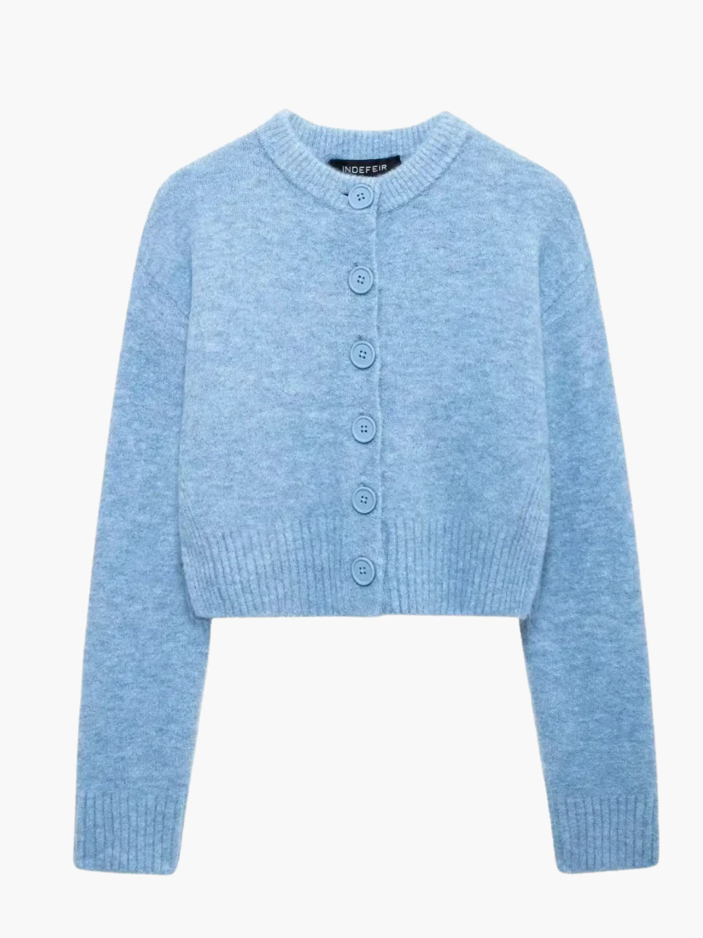 Cropped Knit Cardigan with Button-Down Design