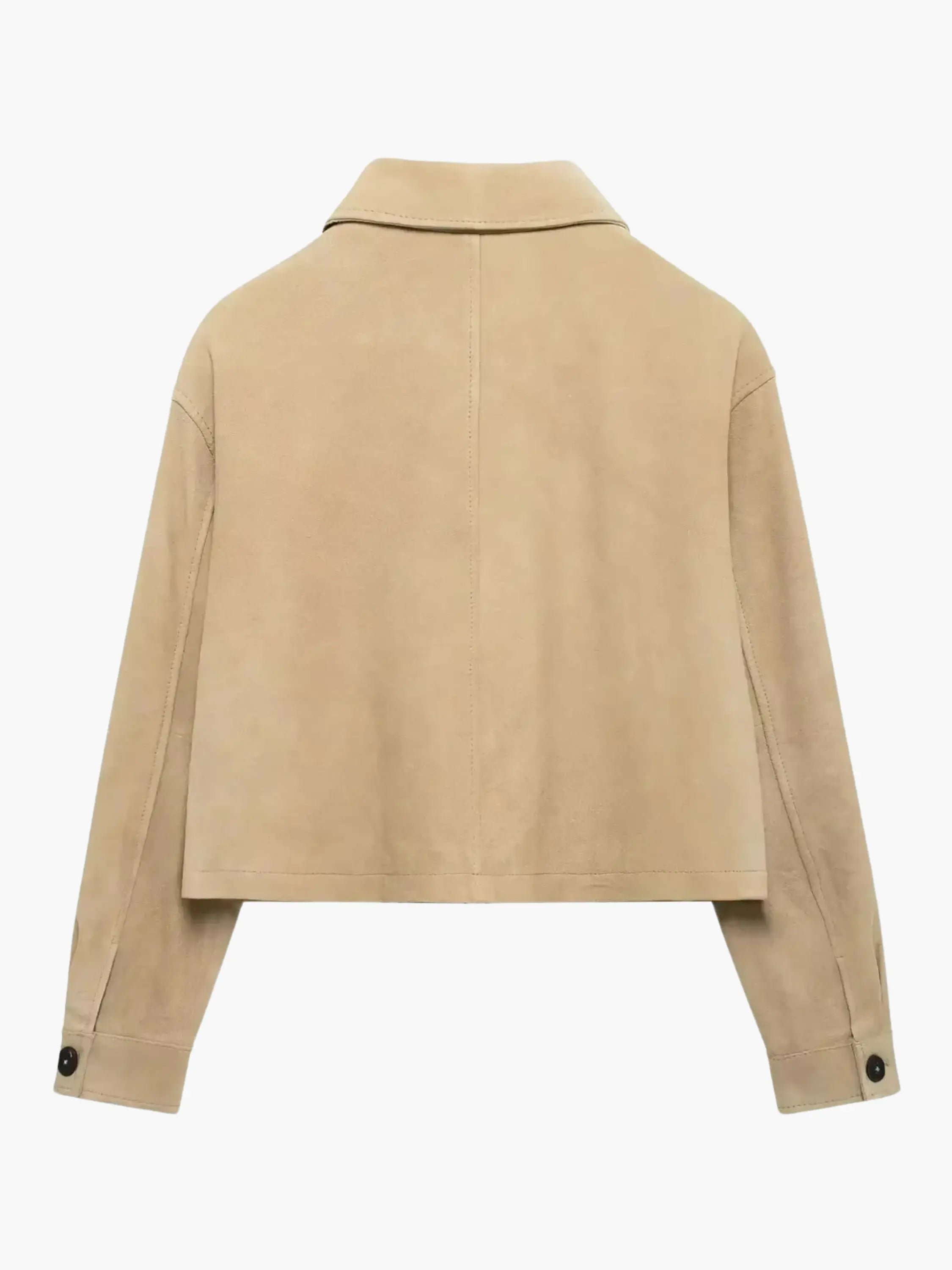 Classic Beige Suede Cropped Jacket with Button-Up Design