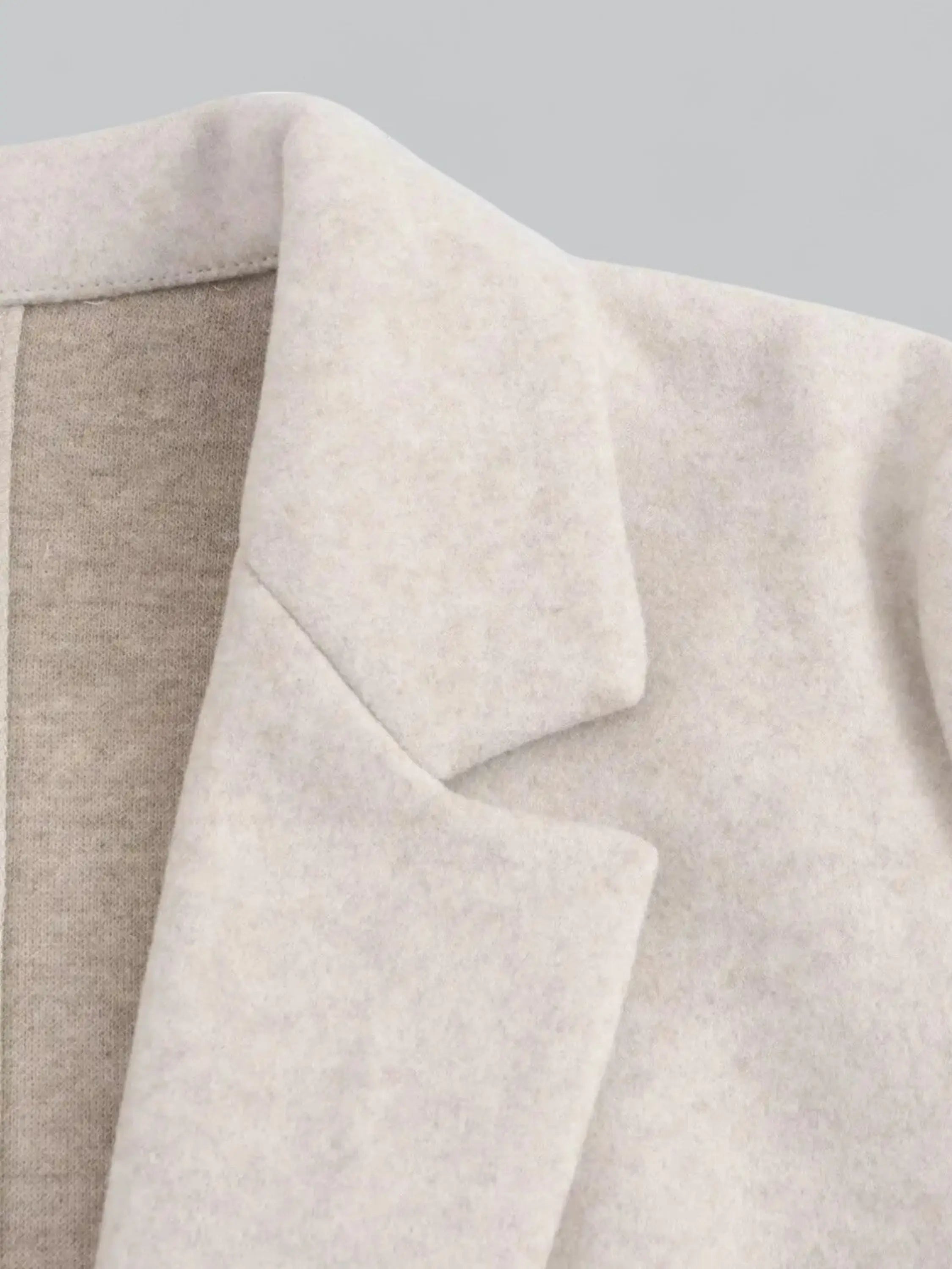 Classic Single-Button Wool Coat in Neutral Beige