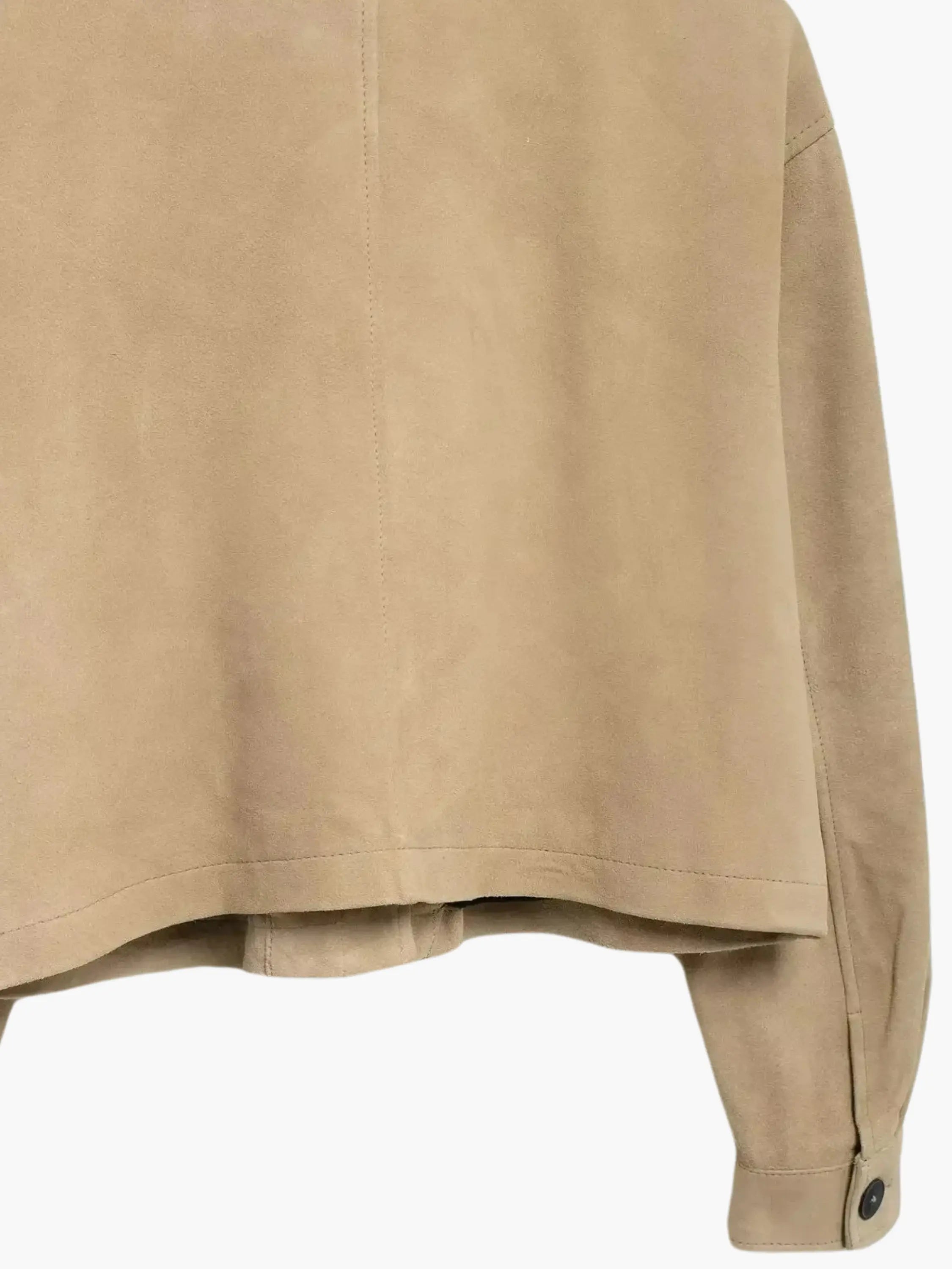 Classic Beige Suede Cropped Jacket with Button-Up Design