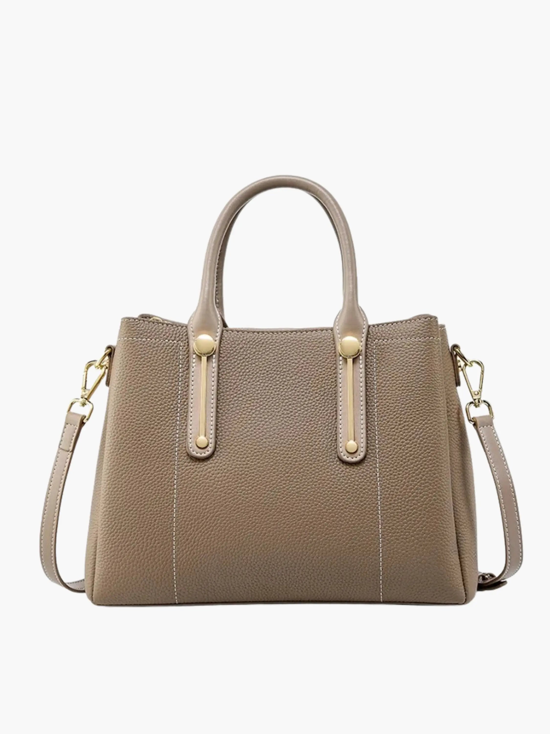Taupe Structured Handbag with Gold Accents