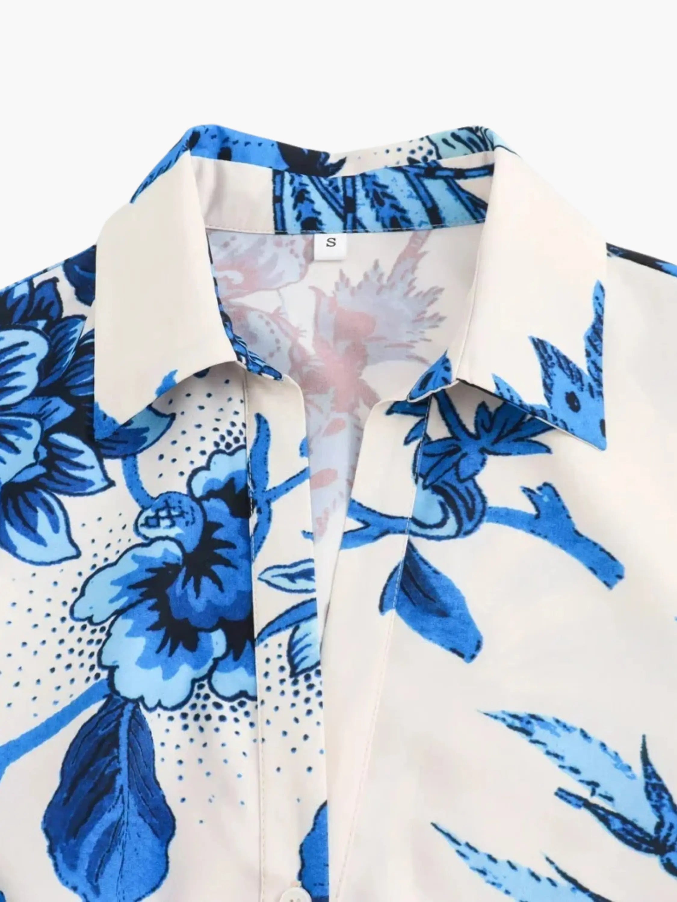 Blue Floral Print Dress with Tie Waist