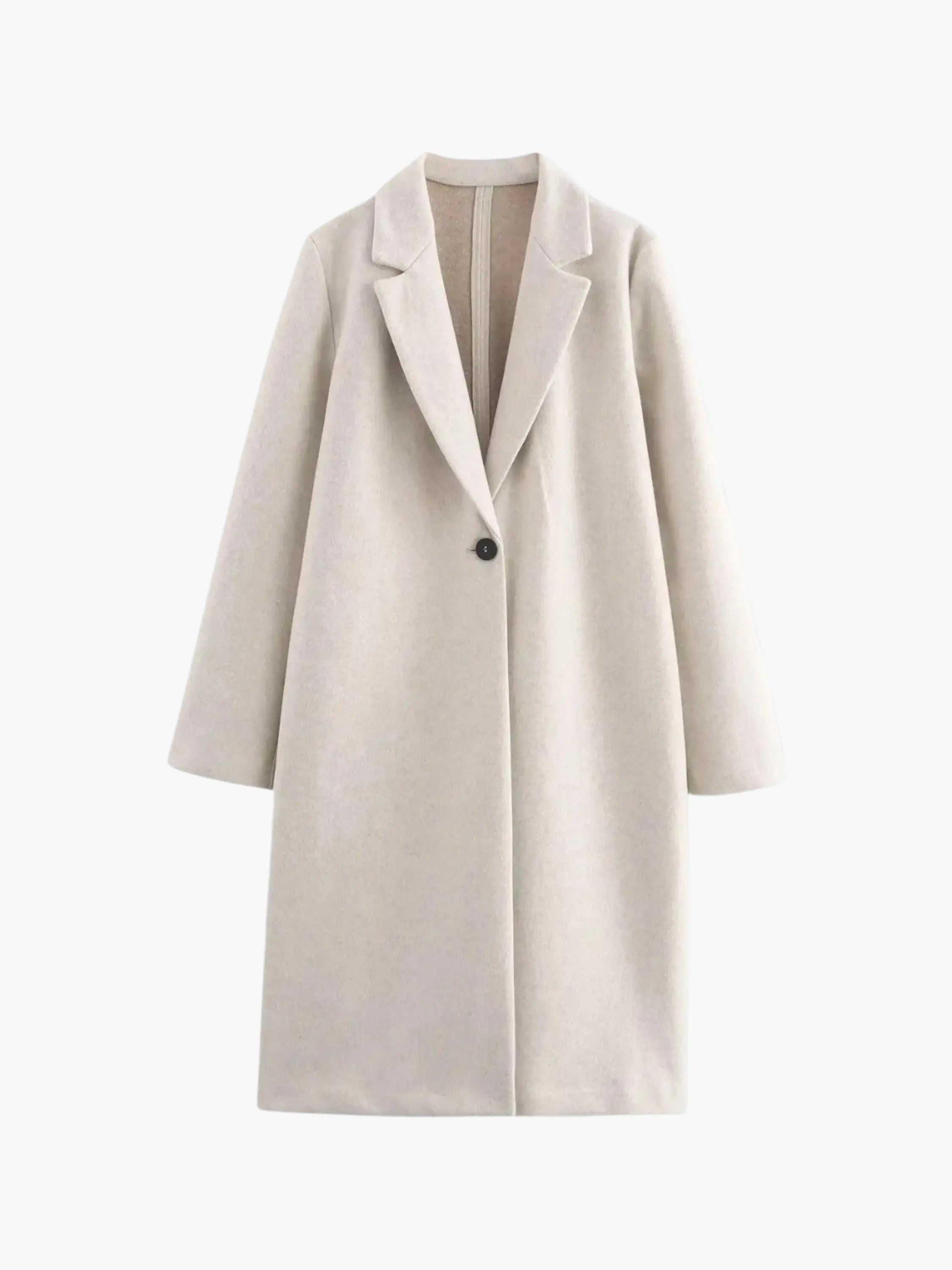 Classic Single-Button Wool Coat in Neutral Beige