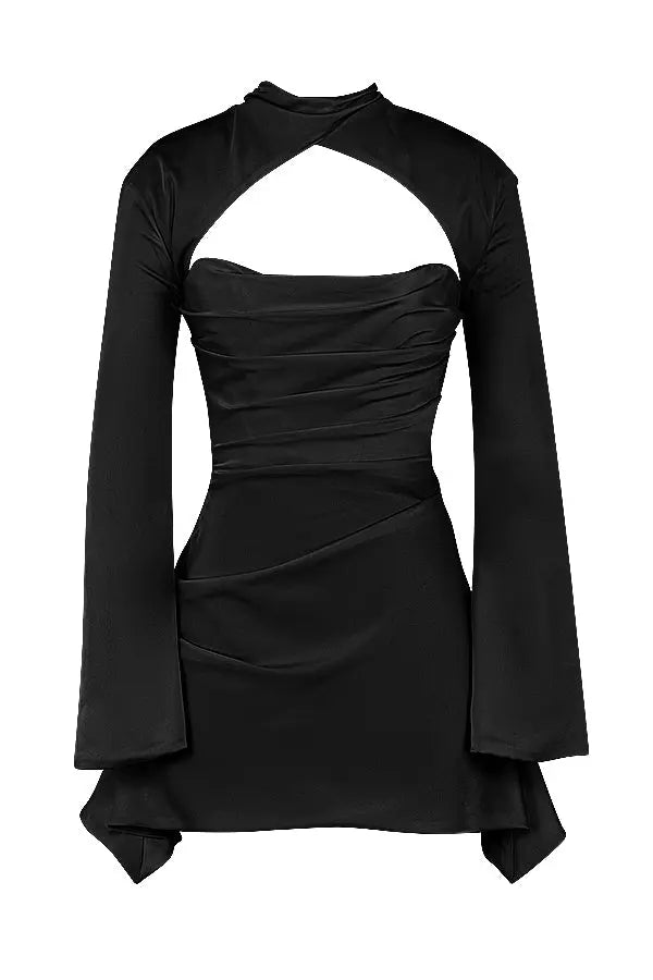Black Cut-Out Bell Sleeve Mini Dress