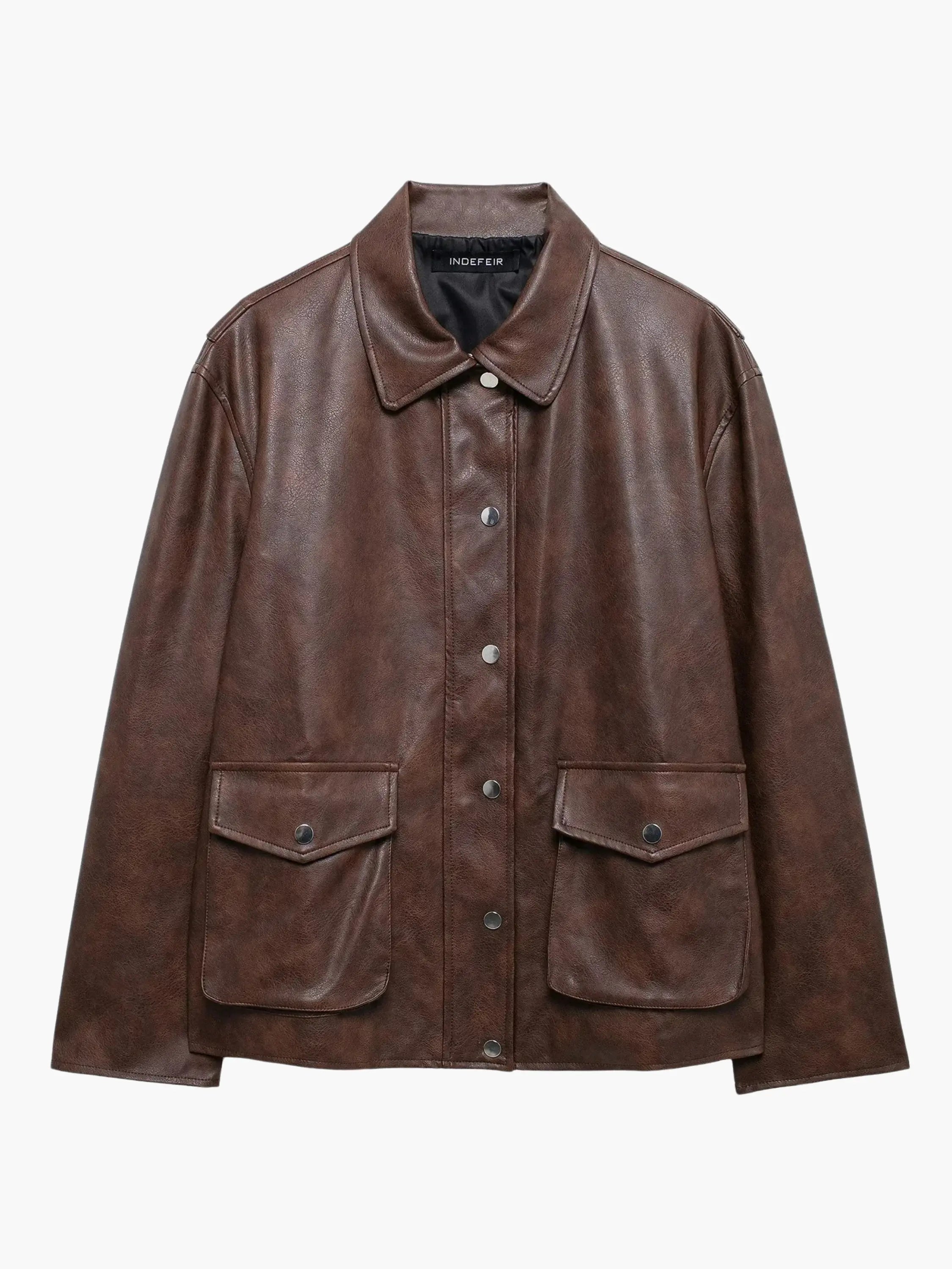 Snap-Button Leather Jacket