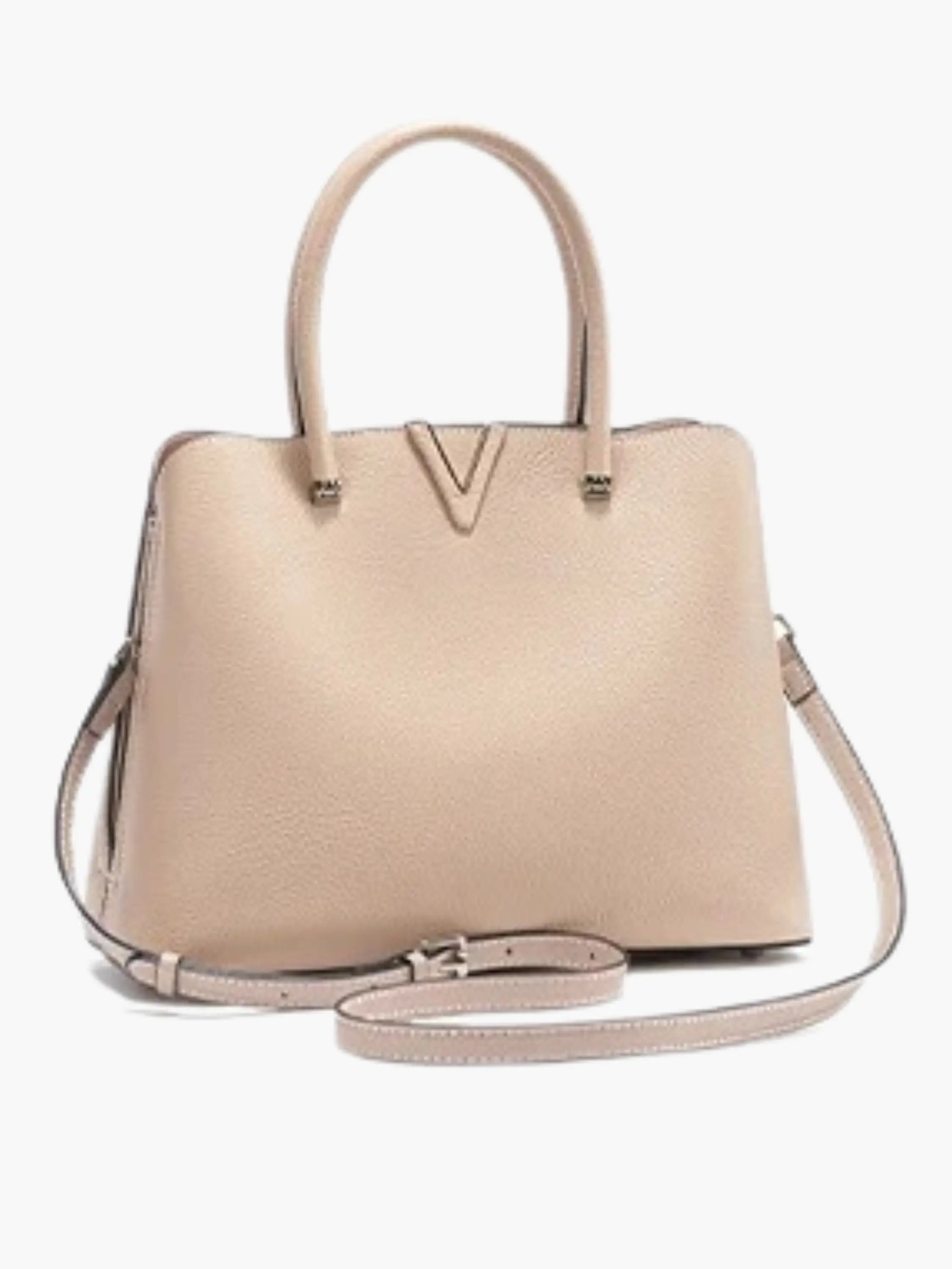 Beige Structured Handbag with Detachable Strap